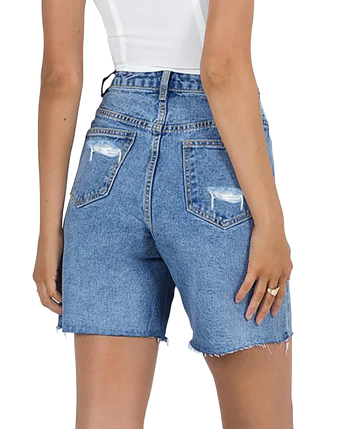 CHICZONE Women's Bermuda Jean Shorts - Stretchy Mid Waist Denim Shorts with Pockets | Comfortable Casual Summer Wear for Beach, Shopping & Outdoor Activities