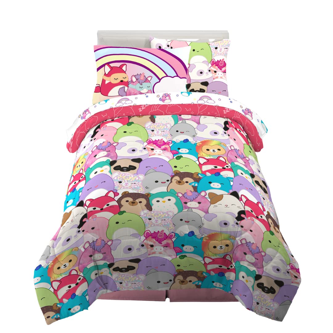 Premium Franco Squishmallows Bedding Set - Ultra Soft Comforter & Sheet Set with Sham, 5-Piece Twin Size for Kids & Teens - Perfect for Cozy Bedrooms, Sleepovers & Dorm Rooms