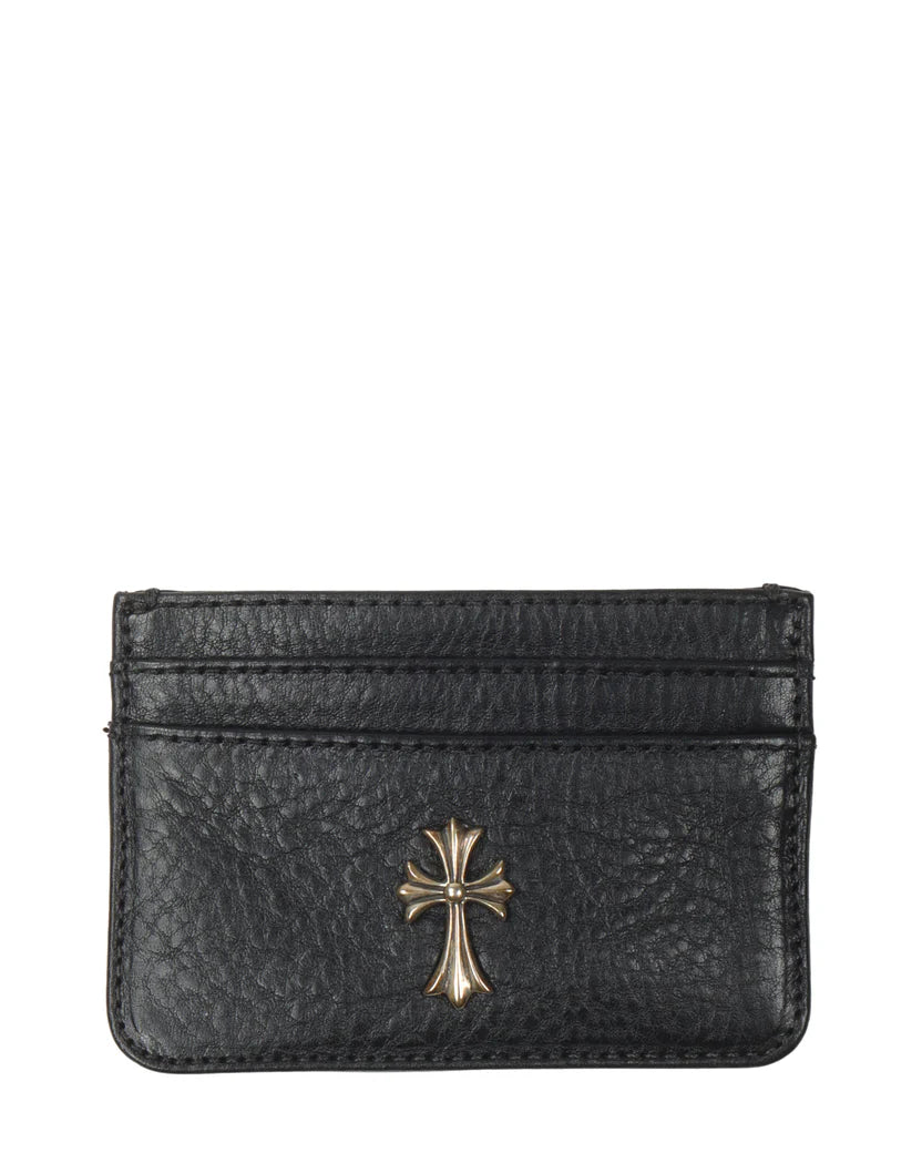Chrome Hearts Silver Cross Embellished Leather Card Holder - Stylish & Durable RFID Blocking Wallet for Men & Women - Perfect for Everyday Use, Travel & Gifting