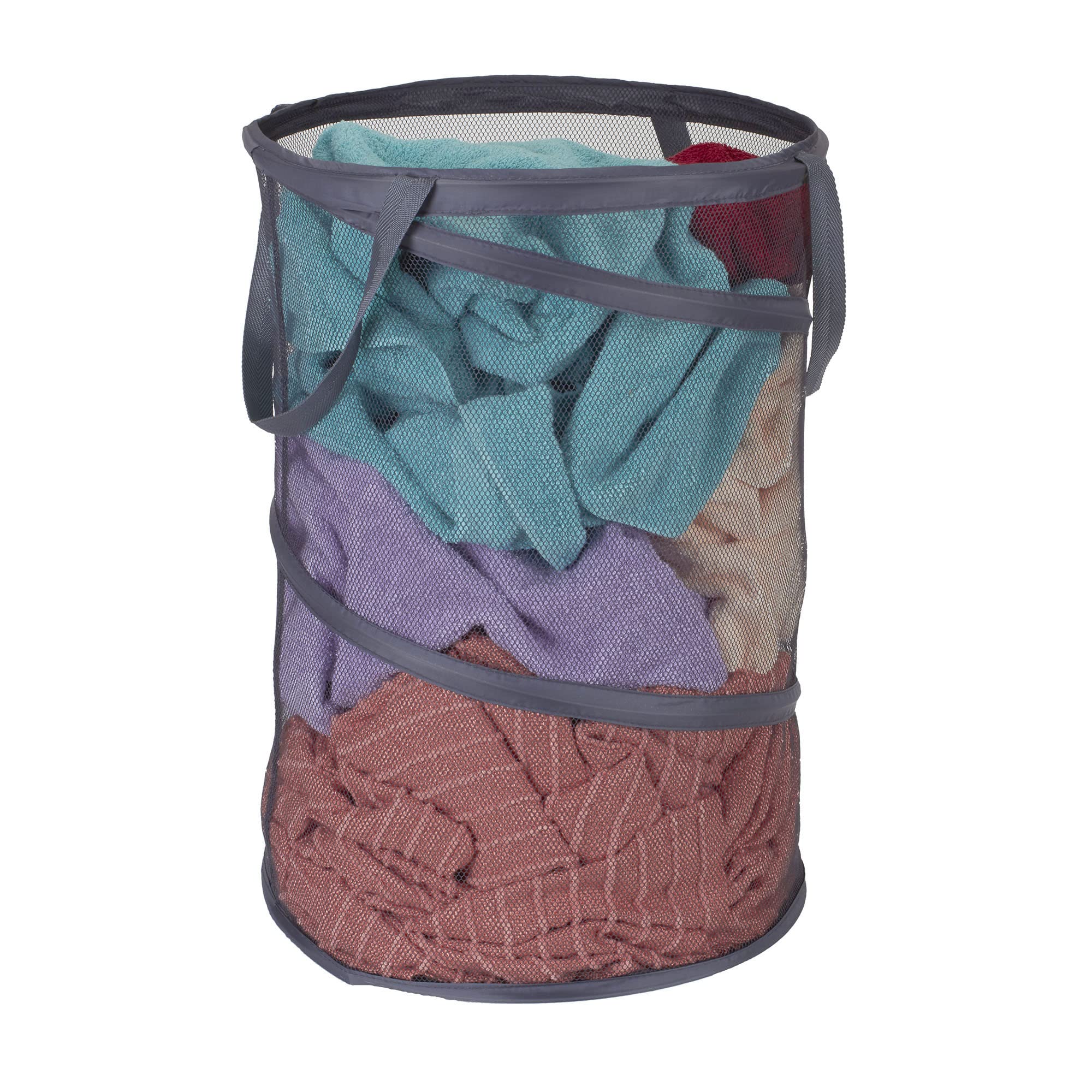 2027-1 Pop-Up Collapsible Mesh Laundry Hamper with Handle | Foldable Clothes Basket for Home, Dorm & Travel | Charcoal Grey Storage Organizer for Bedroom, Bathroom & Laundry Room