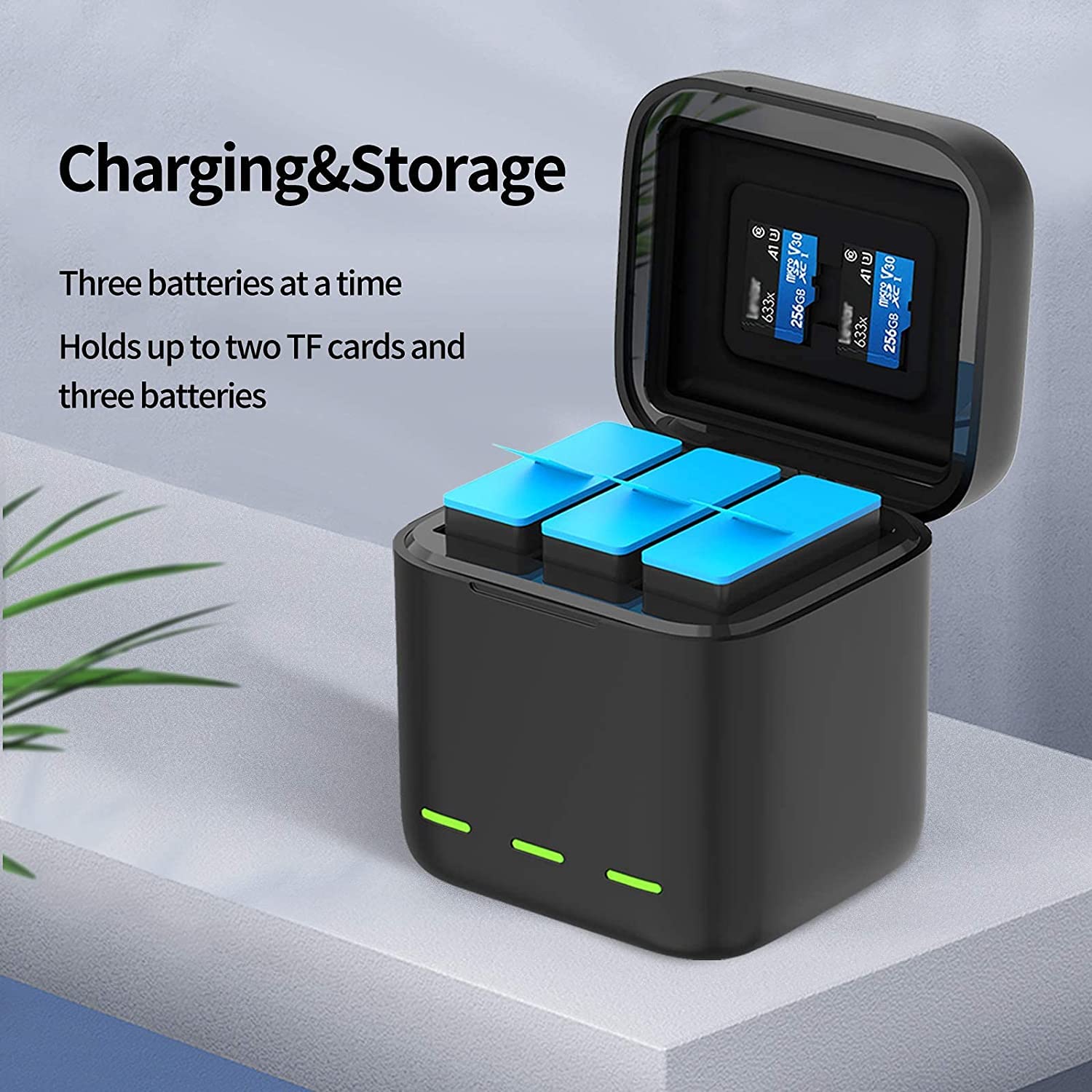 REYGEAK 3-Channel Portable Battery Charger with 3 Rechargeable Batteries for GoPro Hero 12/11/10/9 Black - Fast Charging Storage Case for Travel, Vlogging & Outdoor Adventures