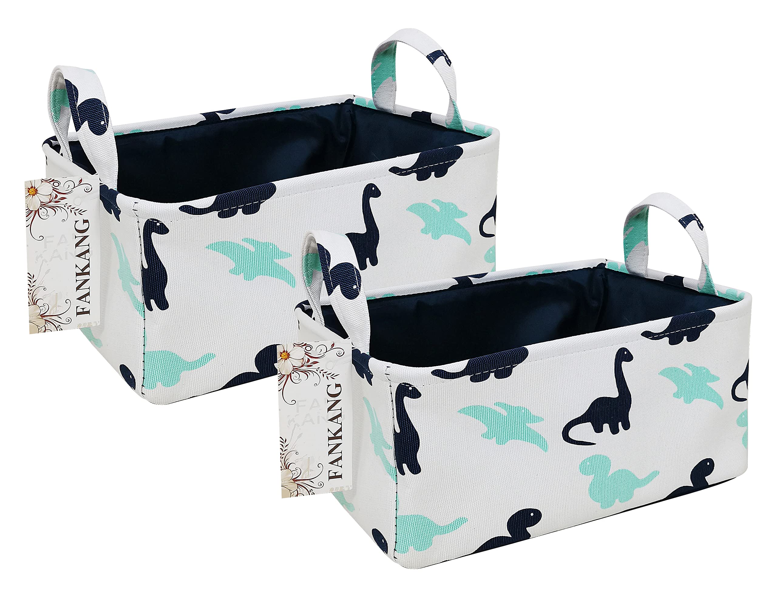 FANKANG 2-Pack Rectangular Fabric Storage Bins with Dinosaur Print - Laundry Hamper, Nursery Organizer, Toy Storage, Book Bag, Gift Basket - Perfect for Kids' Room & Closet Organization