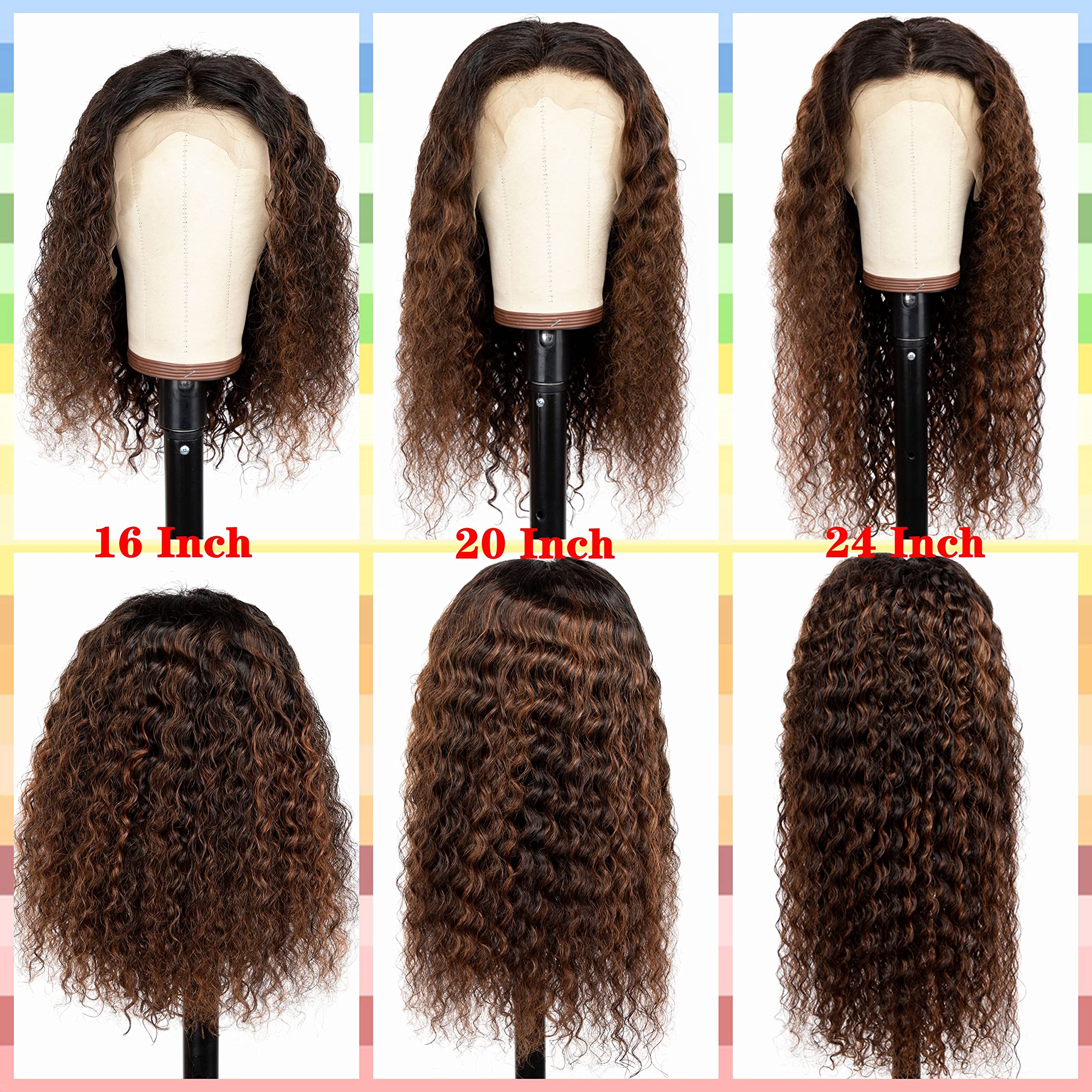 13x4 Deep Wave Lace Front Wig 180% Density Human Hair - Ombre FB30 Highlighted Curly Lace Wig with Baby Hair (22 Inch) for Women's Daily Wear, Parties & Special Occasions
