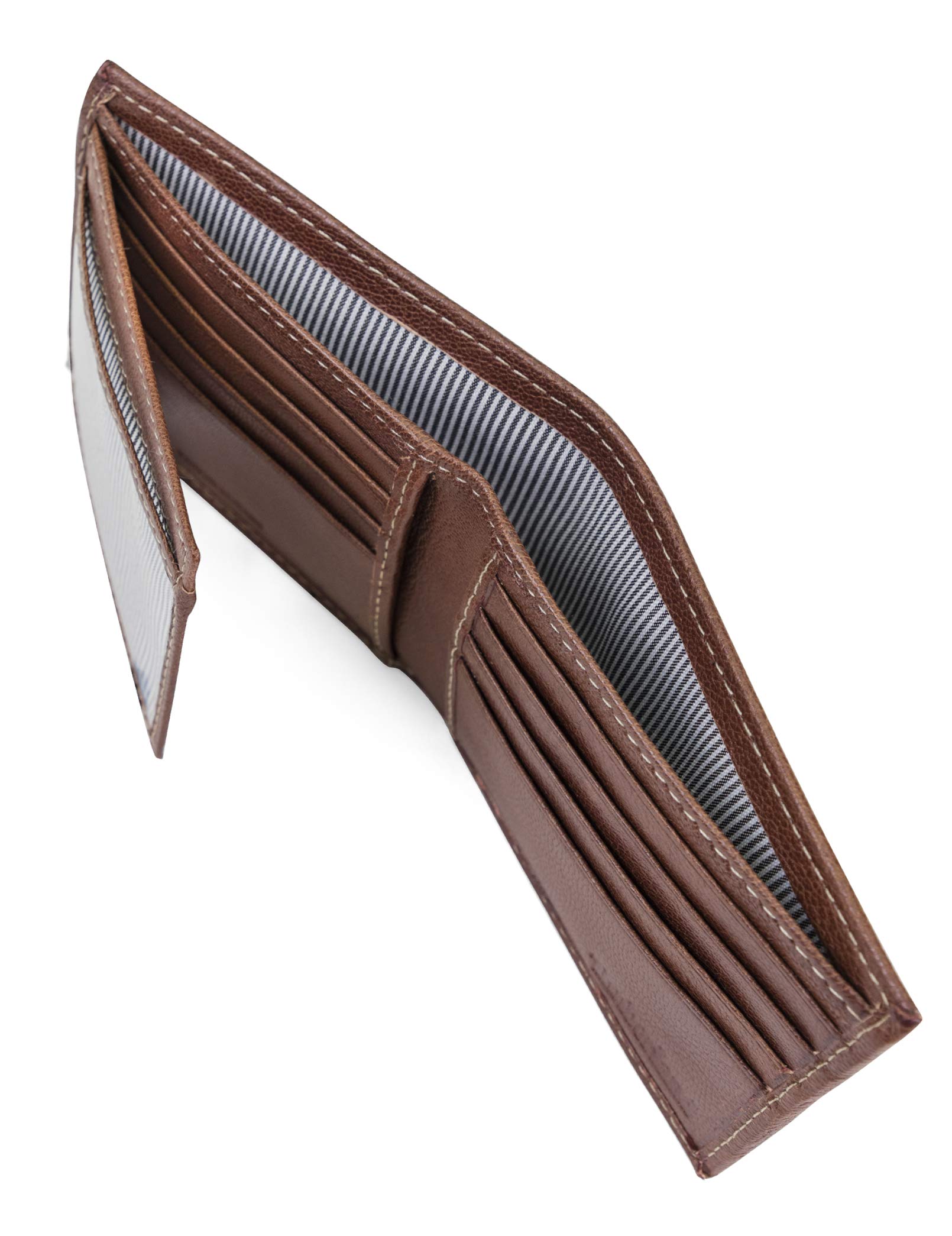 Timberland Men's Genuine Leather Trifold Wallet with RFID Protection - Cognac Brown (Hudson) | Slim Bifold Wallet for Men | Perfect for Everyday Use, Travel & Business