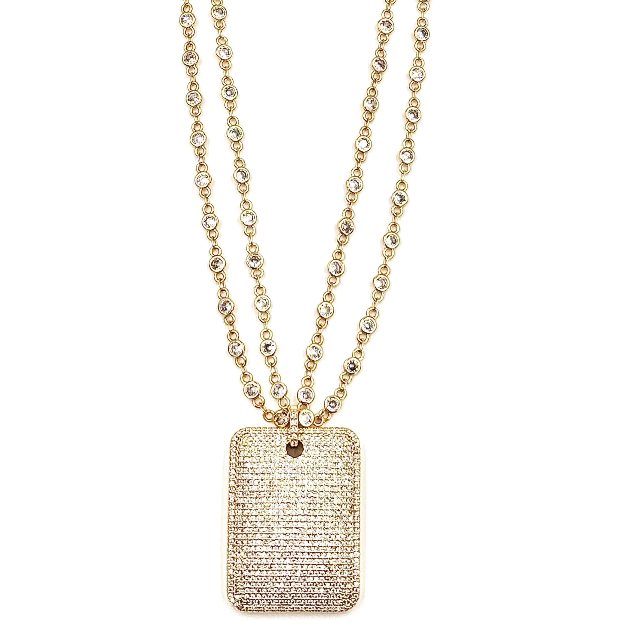 Ashley Gold Stainless Steel Gold Plated Double CZ Link Chain Necklace with Cubic Zirconia ID Pendant - Elegant Jewelry for Women, Perfect for Parties, Weddings & Everyday Wear