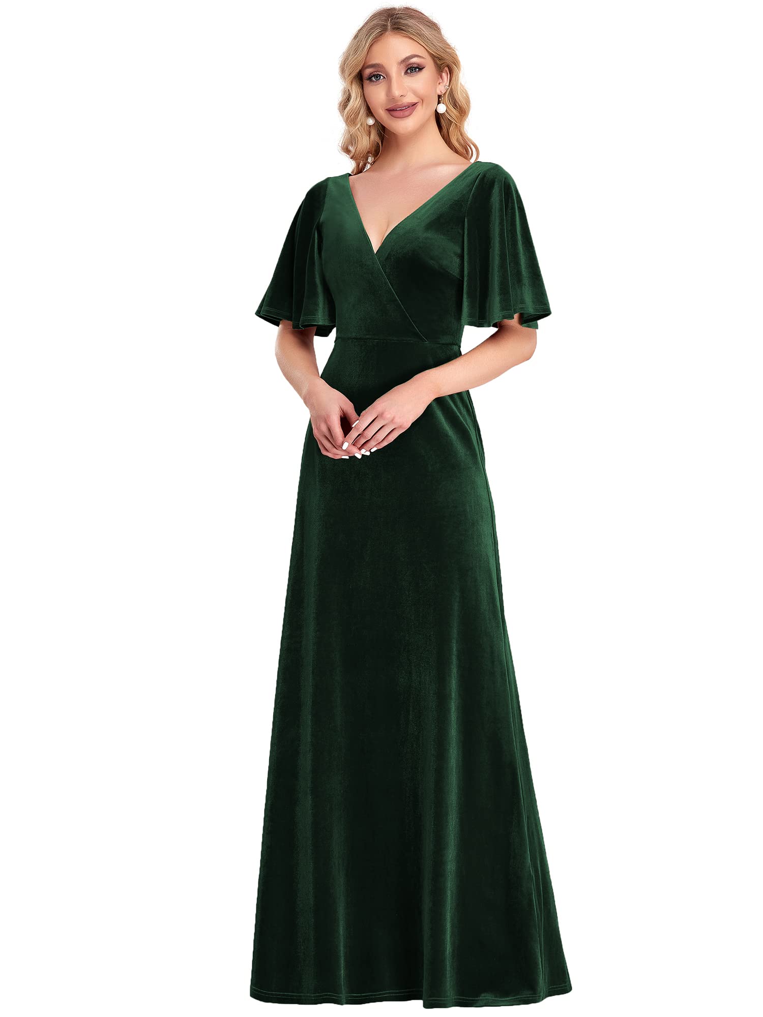 Ever-Pretty Women's Vintage Velvet Evening Gown - Elegant V-Neck Floor Length Dress with Short Sleeves (Style 00861) | Perfect for Formal Events, Prom, Wedding Guest & Holiday Parties