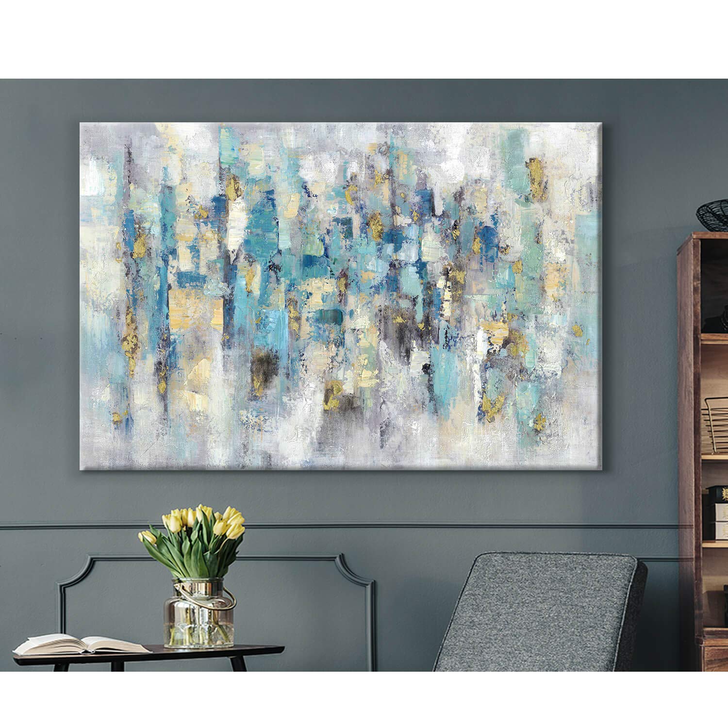 Abstract Modern Blue Canvas Wall Art Painting - Large 45x30 Inch Home & Office Decor for Living Room, Bedroom, Dining Area - Premium Stretched Ready to Hang Artwork (Multiple Sizes Available)