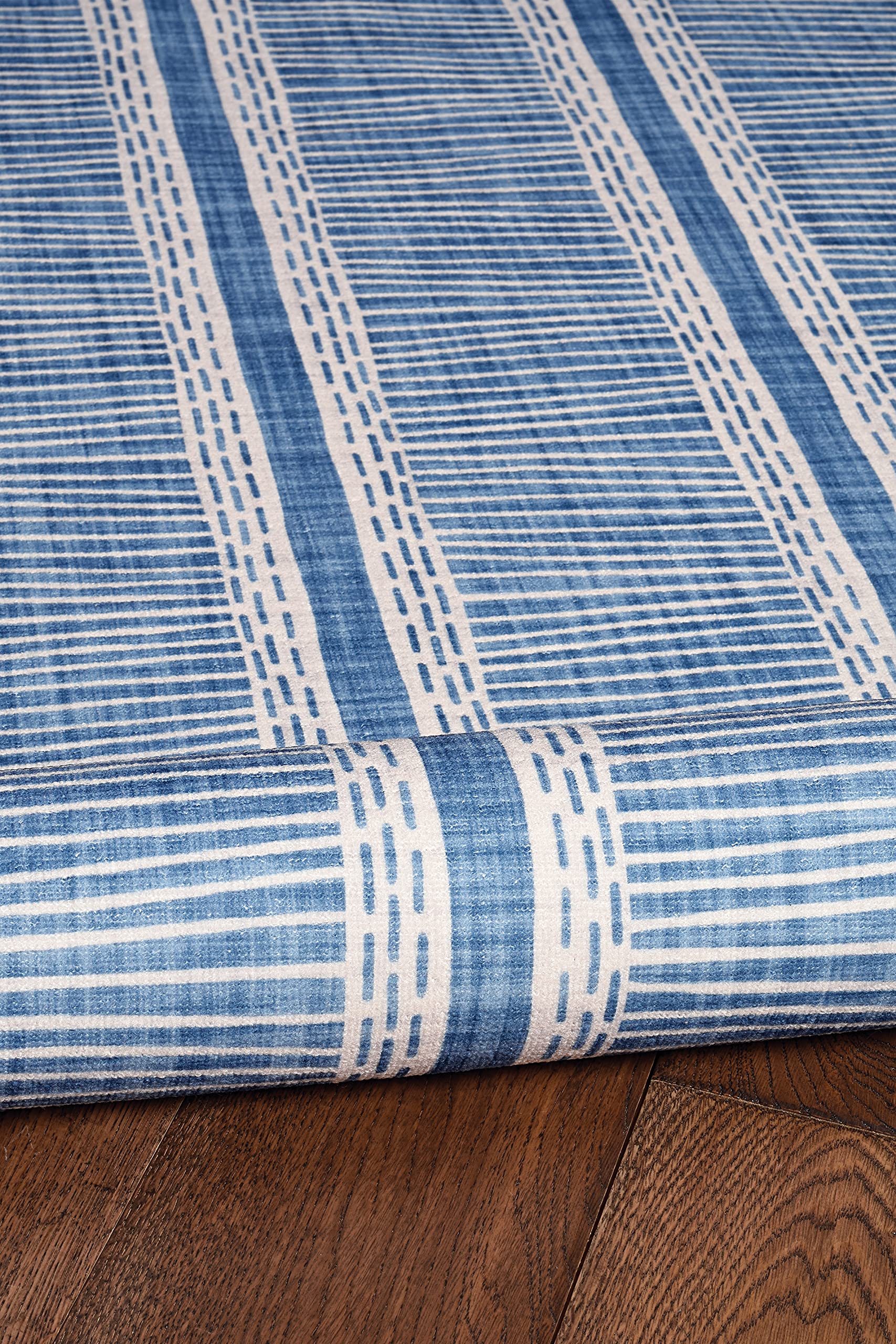 Linon The Anywhere Washable Rug - Kanton Ivory/Blue 5' X 7' Area Rug - Machine Washable, Stain Resistant - Perfect for Living Room, Bedroom & High Traffic Areas