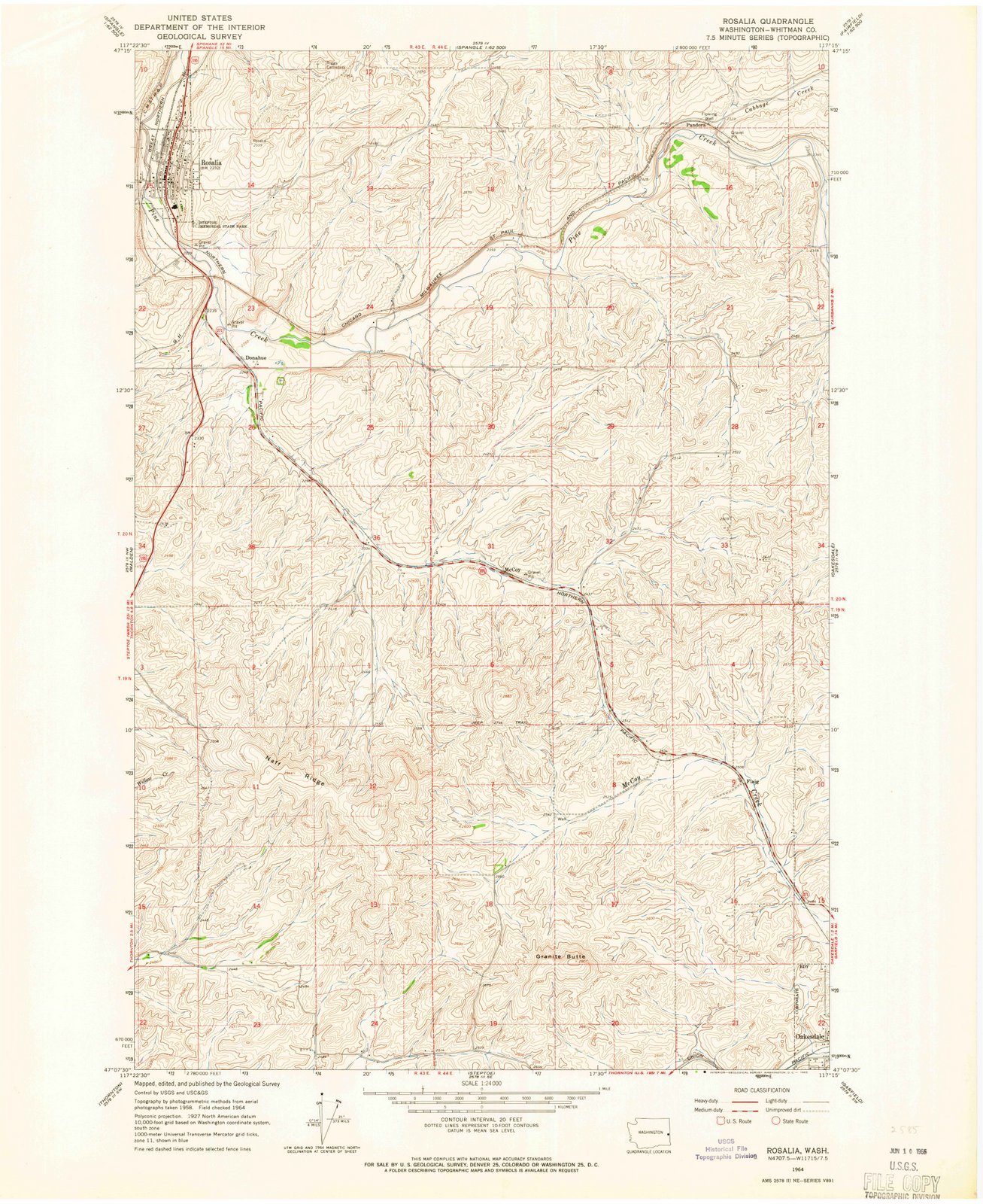1964 Rosalia WA USGS Historical Topographic Map - Vintage Washington Wall Art - 44x55 Inches Large Framed Decor for Home, Office & Gifts