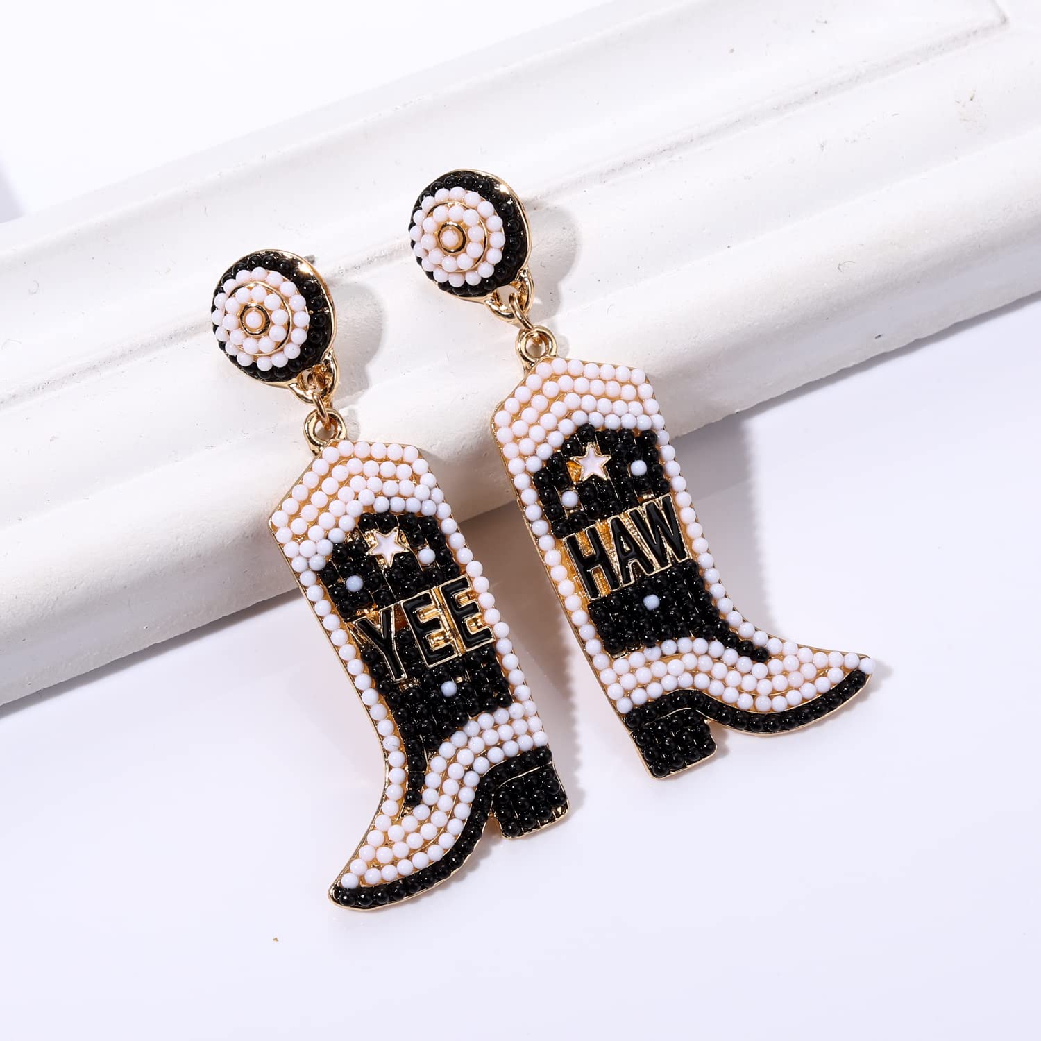 Handmade Beaded Cowboy Boot Earrings for Women - Western Cowgirl Dangle Drop Earrings, Boho Chic Jewelry - Perfect for Bachelorette Parties, Country Concerts & Western Themed Events