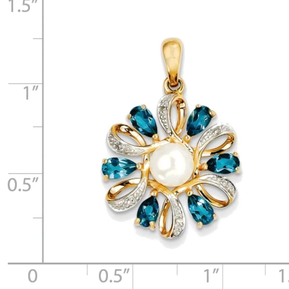 14K Yellow Gold Diamond & 6-7mm Freshwater Pearl Pendant with London Blue Topaz - Elegant Bonyak Jewelry for Women, Perfect for Weddings, Anniversaries & Special Occasions