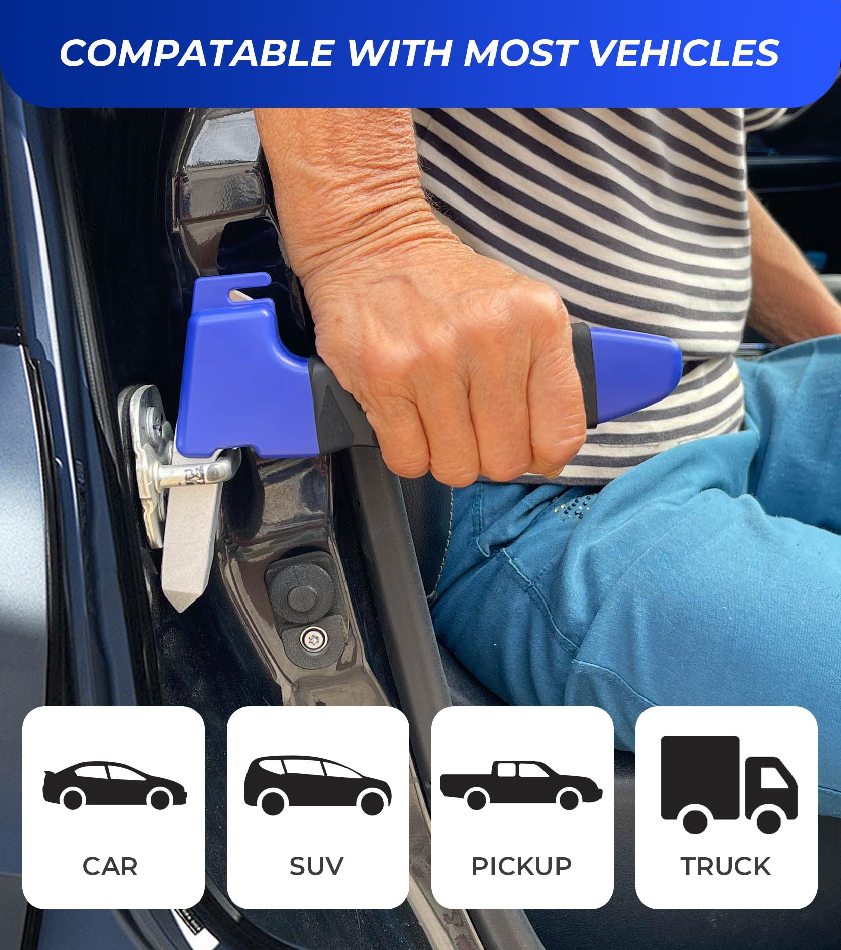 2 Pack Car Handle Assist for Seniors - Auto Cane & Vehicle Support Handle for Elderly & Disabled - Portable Car Door Assist Grip (Blue) - Helps with Easy Entry & Exit from Vehicles - Ideal for Mobility Assistance & Car Accessibility