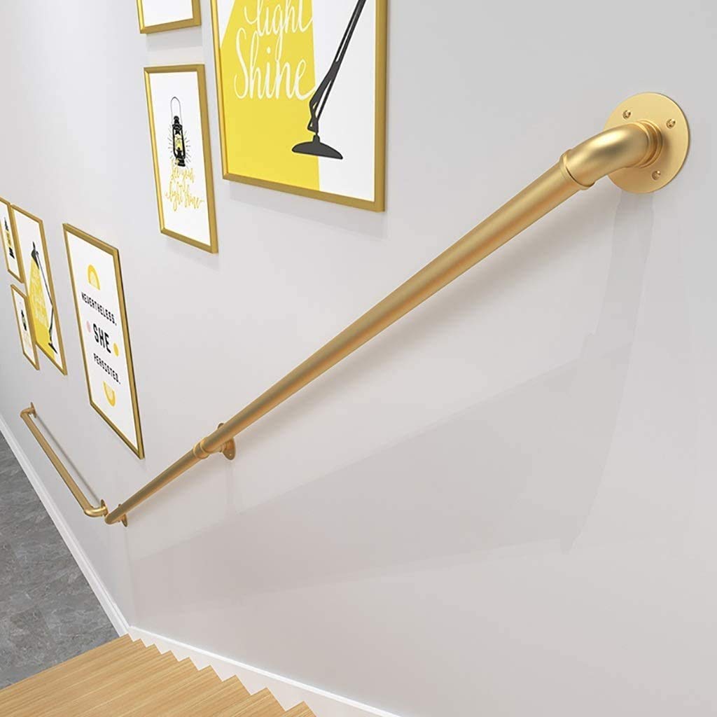 Modern Gold Stair Handrail Brackets Kit - Wall Mounted Wrought Iron Railing Guardrail for Indoor & Outdoor Staircases (1FT-10FT, 180cm) - Perfect for Home Safety, Deck Stairs, Porch Railings & Balcony Support