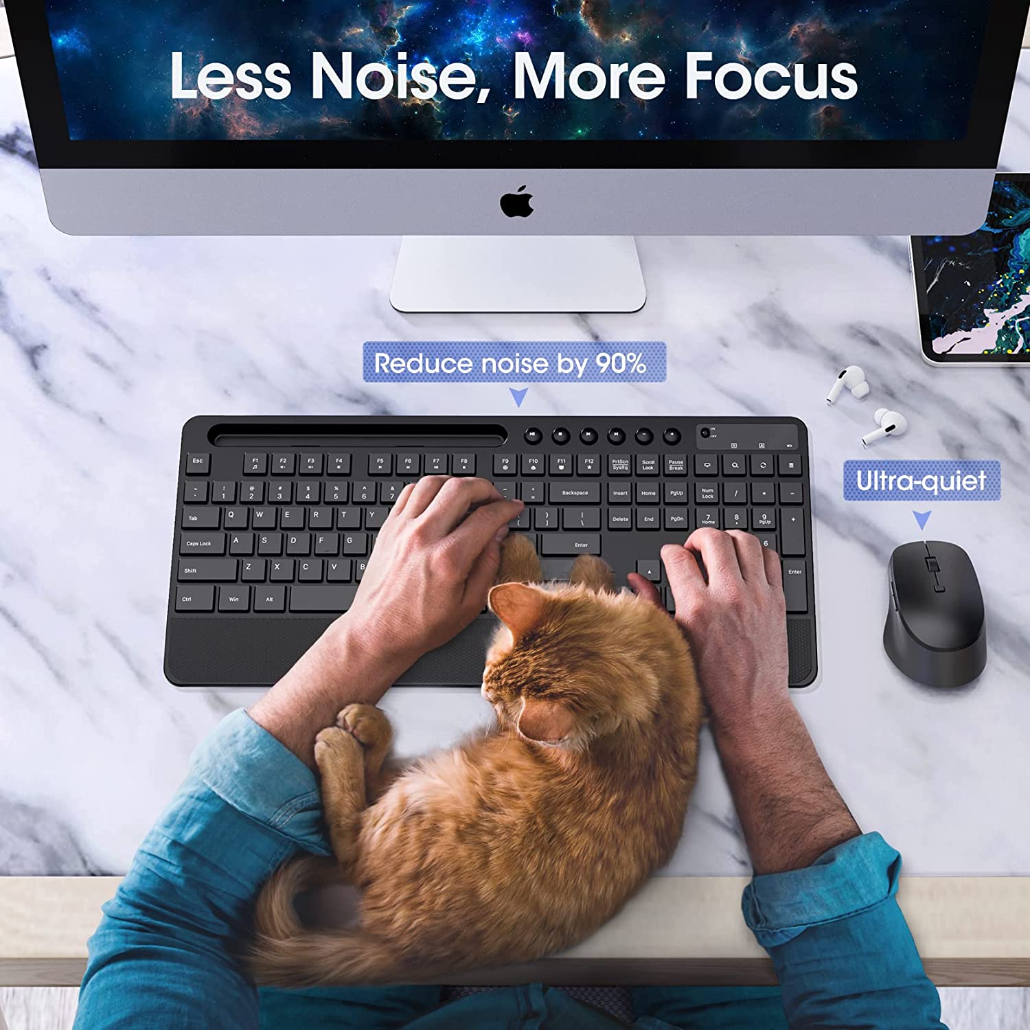 Wireless Keyboard and Mouse Combo 2.4GHz - Ergonomic Full-Size Keyboard with Silent Click Mouse for PC, Laptop, Mac - Lag-Free Typing & Gaming for Home Office & Workstation