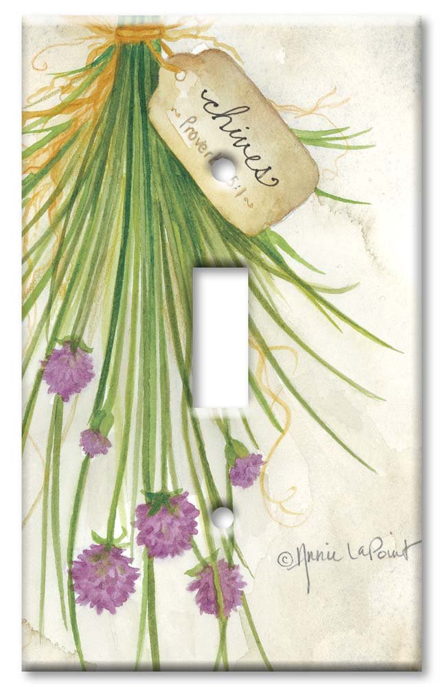 Decorative Metal Wall Plate - Single Gang Toggle Switch Cover - Chives Design - Handcrafted in USA - Perfect for Home & Office Decor