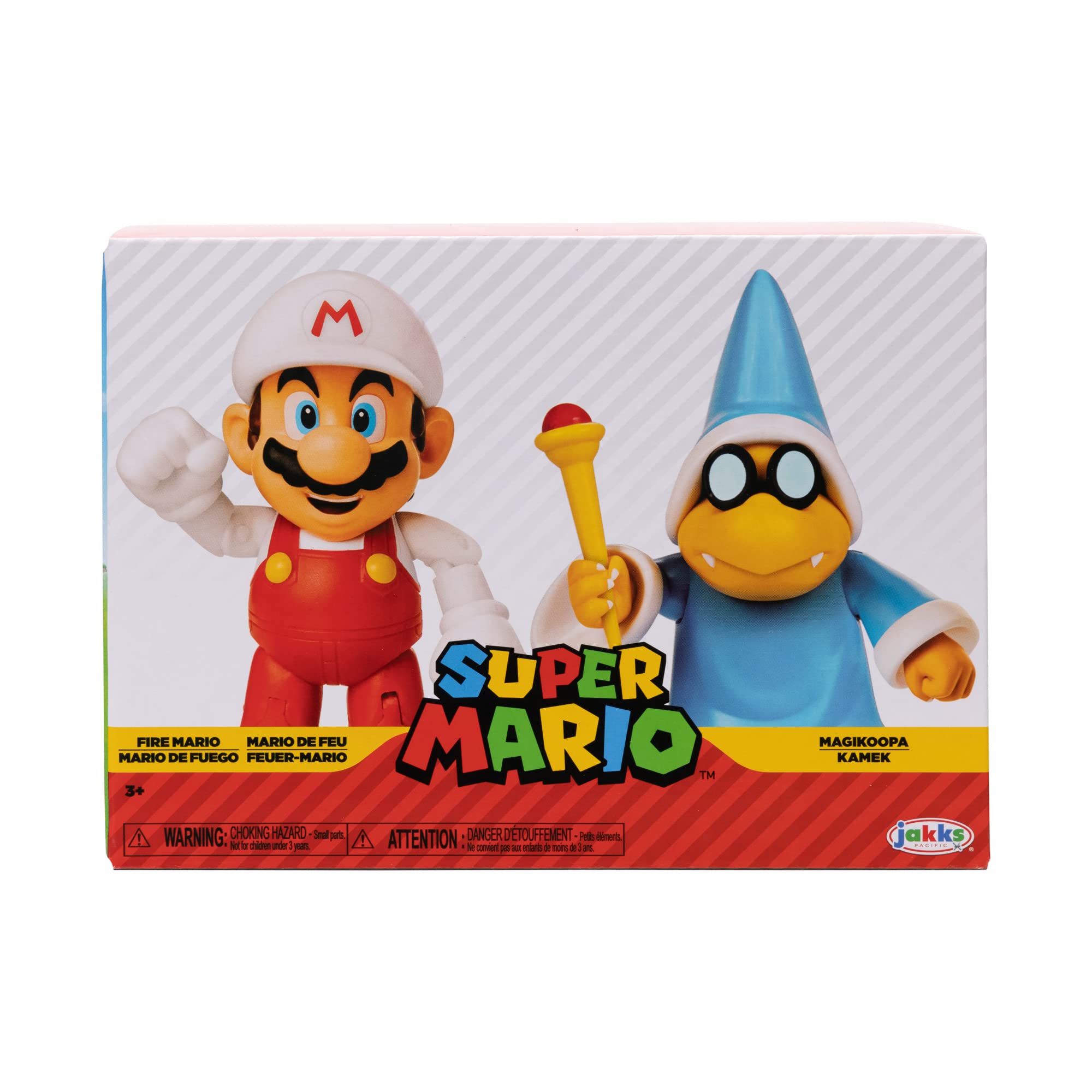 Super Mario Bros Nintendo 4 Inch Action Figure 2-Pack - Fire Mario vs Magikoopa | Official Nintendo Collectible Toys for Kids & Adults | Perfect for Gaming Displays, Birthday Gifts & Mario Collection