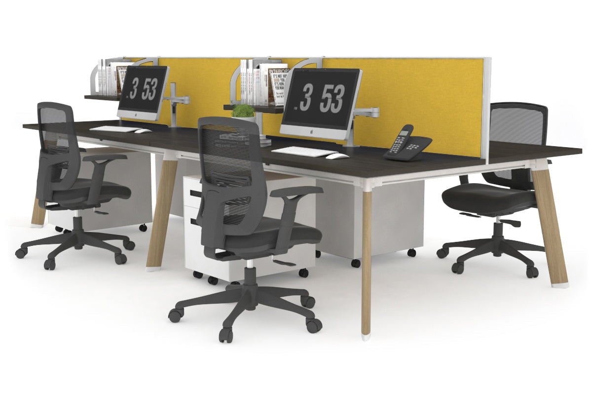 4-Person Workstation with Wood Imprint Frame - 1200L x 800W Office Desk with Cable Management Scallop | Perfect for Collaborative Workspaces & Home Offices