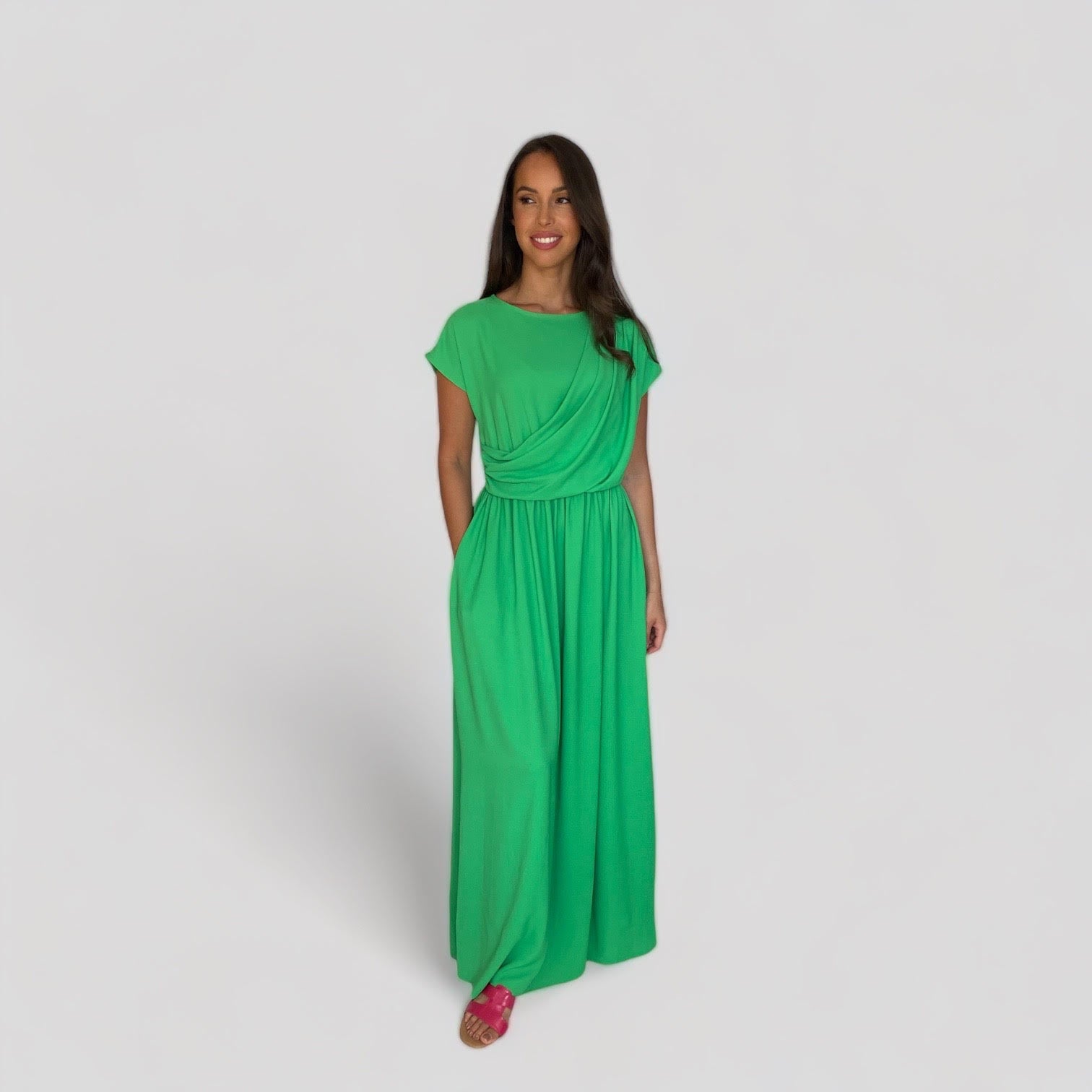 Elegant CLODAGH Drape Maxi Dress in Green - Perfect for Weddings, Parties & Summer Outfits