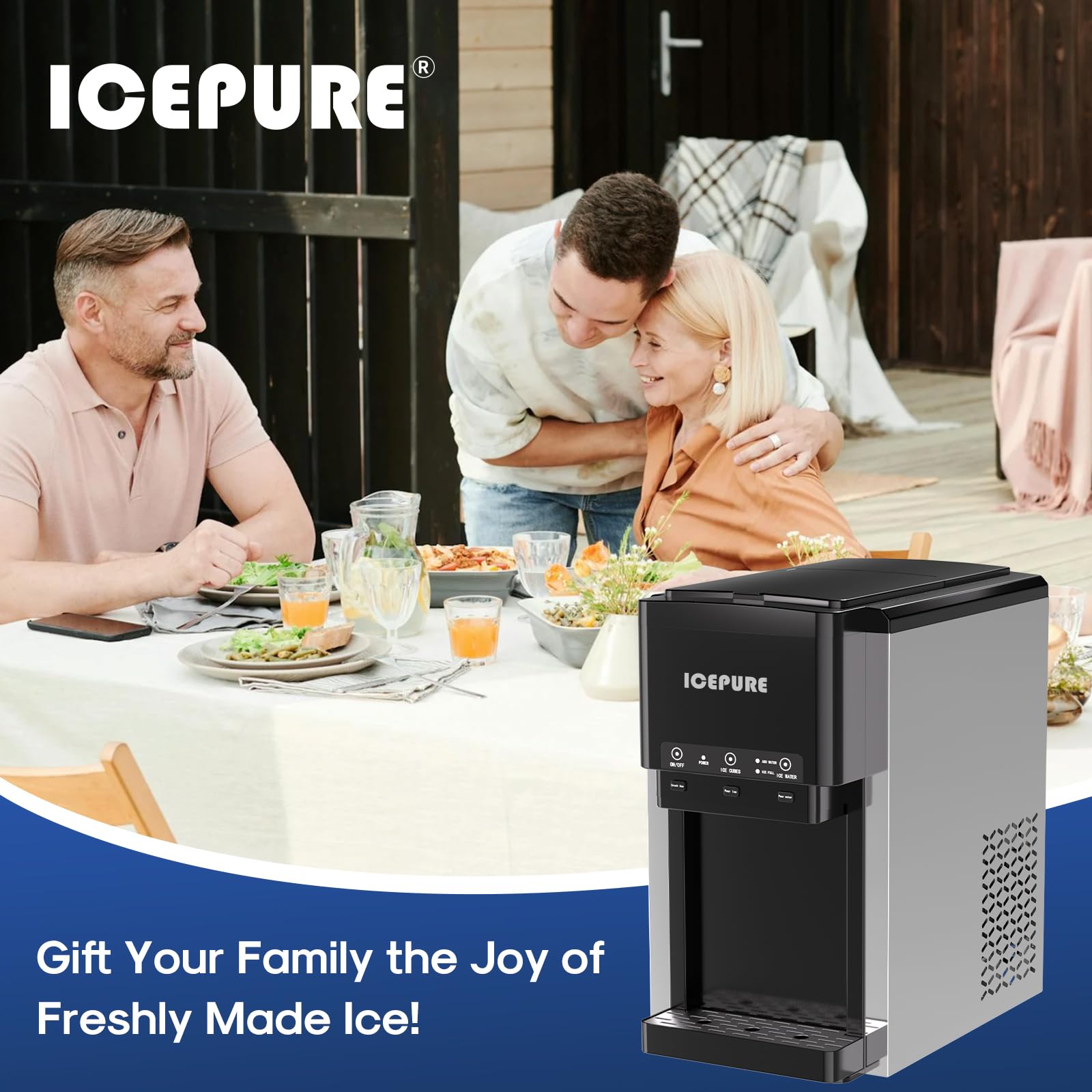 ICEPURE 3-in-1 Countertop Water Cooler with Ice Maker | Bullet & Crushed Ice Machine | Cold & Room Temperature Water Dispenser | 42 lbs/Day Capacity | Manual/Auto Water Refill | Perfect for Home, Office, Kitchen, or Outdoor Use