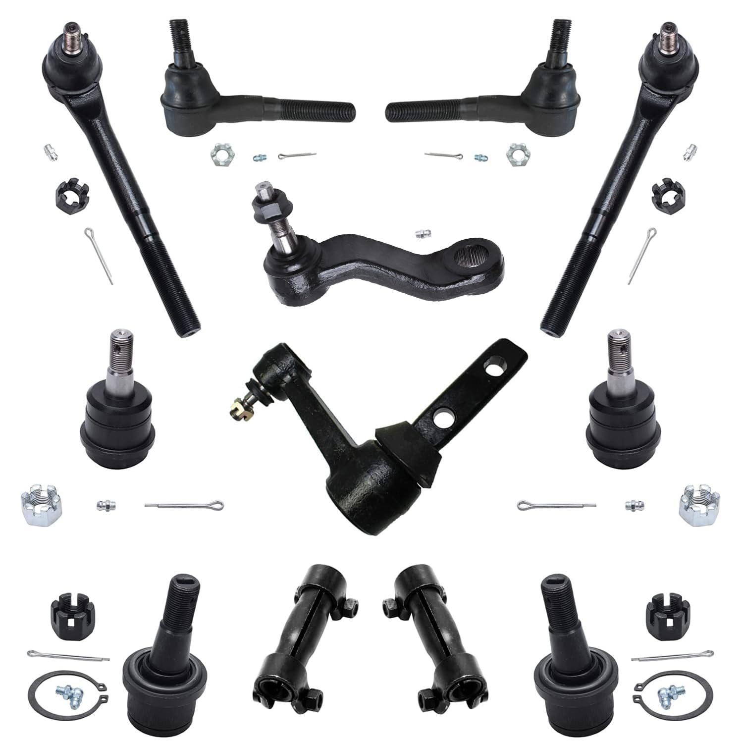 Detroit Axle - 12pc Front Suspension Kit for 2000-2002 Dodge Ram 3500 2WD | Ball Joints, Tie Rod Ends, Idler & Pitman Arms, Adjusting Sleeves | Heavy Duty Replacement Parts for Smooth Ride & Off-Road Performance
