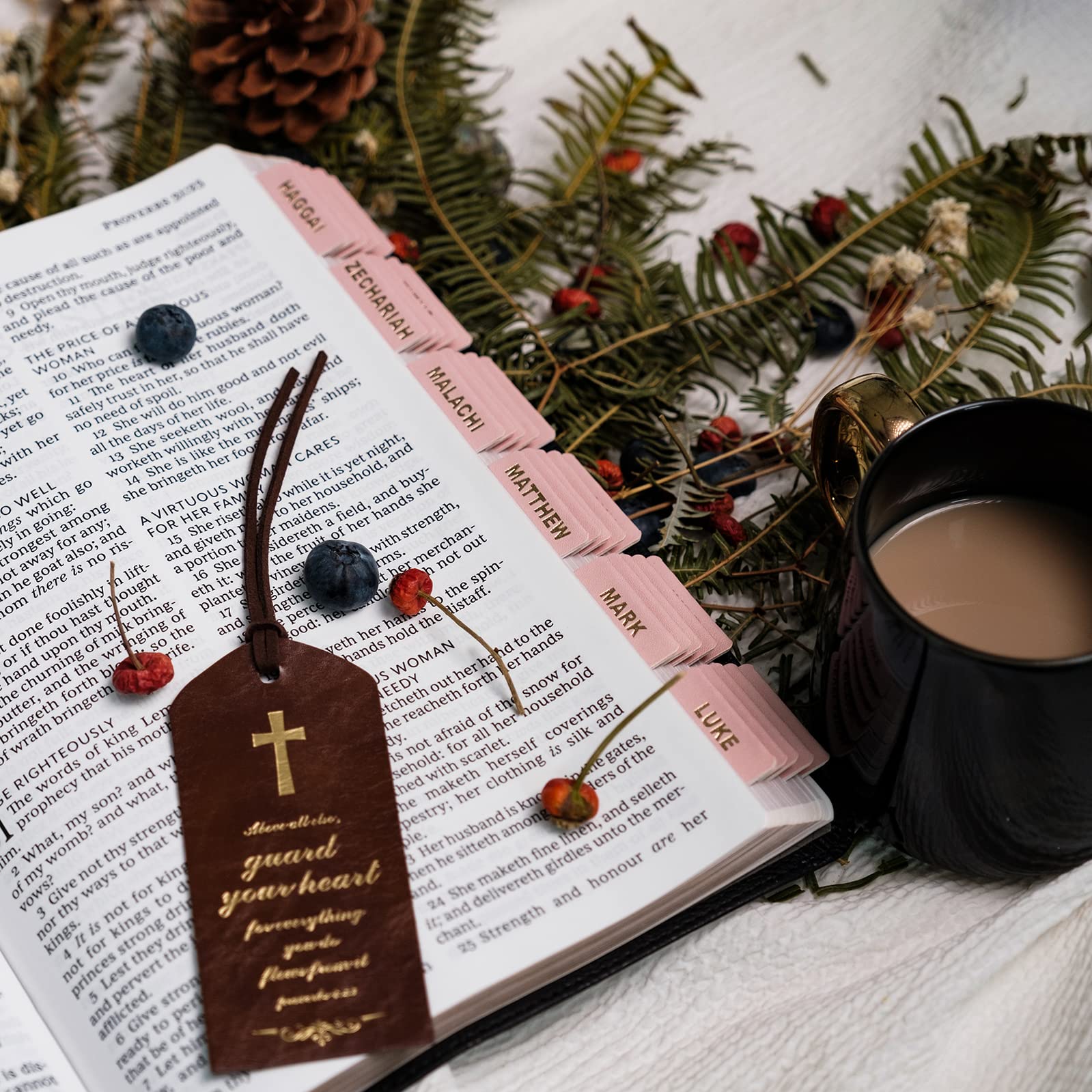 Leather Bible Tabs with Gold Foil - Easy Read Navigation Labels for Women & Men - Perfect for Church Study