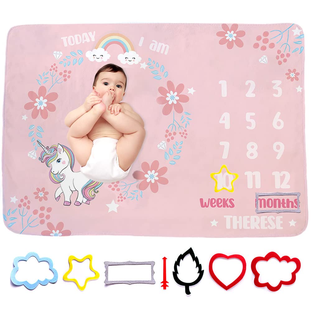 Personalized Baby Monthly Milestone Blanket for Boys & Girls | Custom Name Newborn Growth Chart Blanket | Soft & Thin Baby Keepsake Blanket | Perfect Baby Shower Gift for Newborns | Ideal for Monthly Photo Shoots, Nursery Decor & First Birthday Celebrations