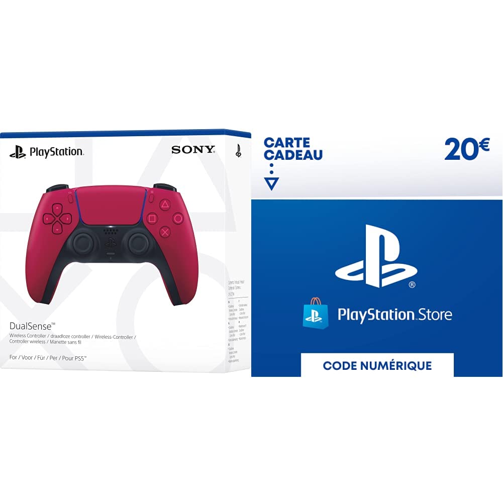 Wireless DualSense Red Controller + PSN Gift Card (PlayStation Store) | 20 EUR | French Account | Download Code (PS5/PS4/PS3) - Perfect for Gaming, Gift Giving & PlayStation Store Purchases