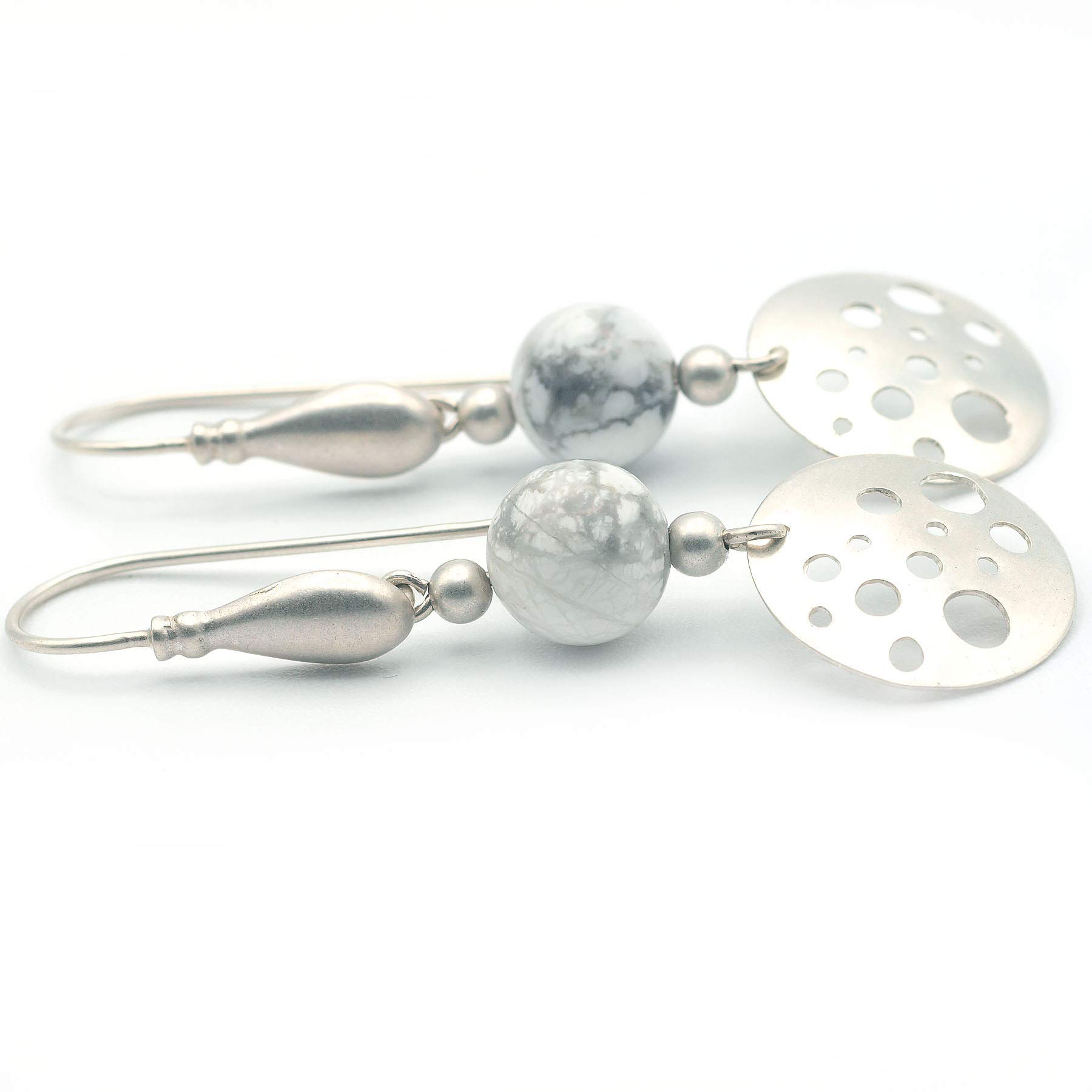 Howlite and Sterling Silver 925 Earrings - Natural Stone Jewelry for Women, Boho Chic Dangle Earrings | Perfect for Everyday Wear, Office, and Special Occasions