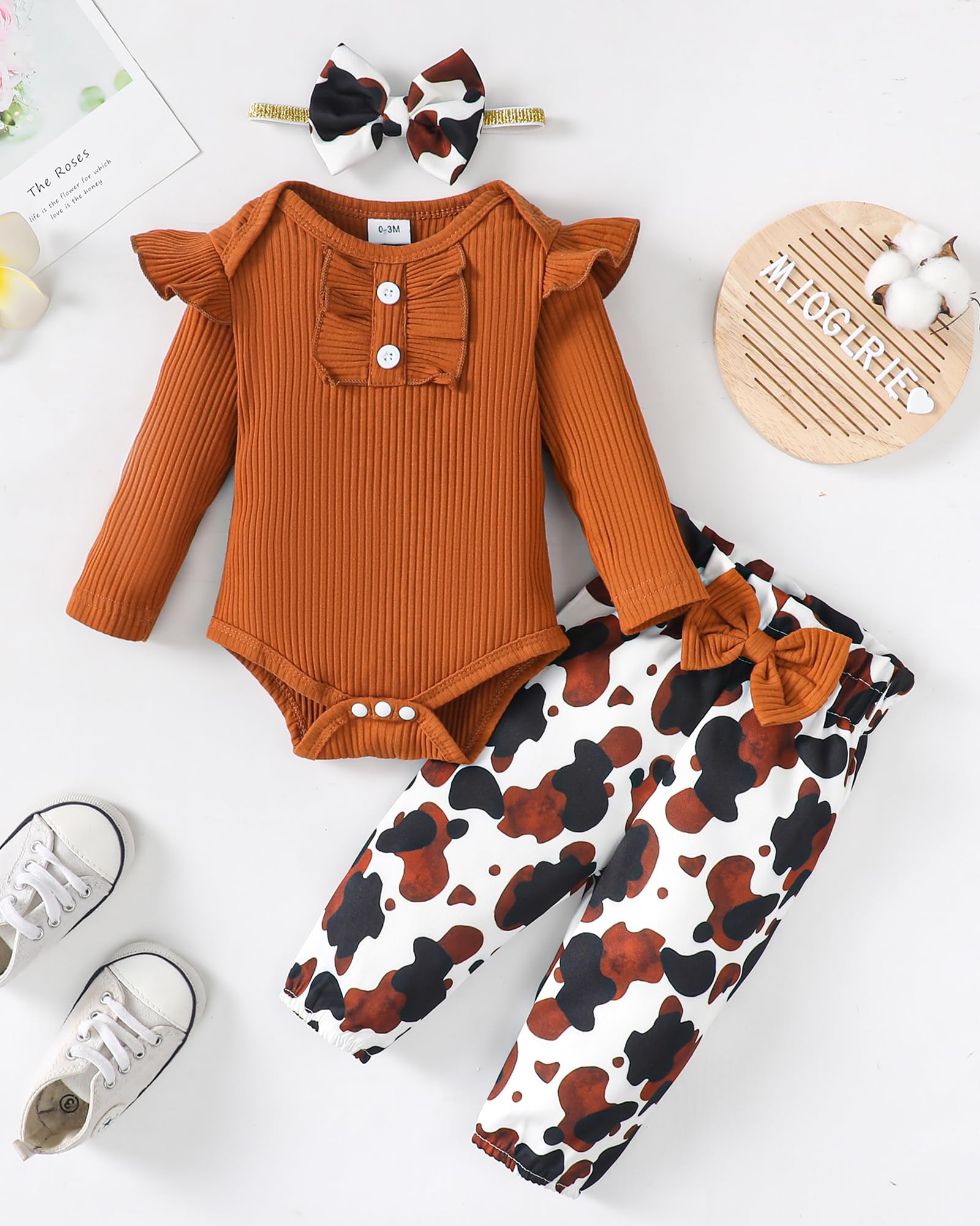 Mioglrie Newborn Baby Girl Clothes Set - Soft Cotton Floral Romper & Pants Outfit for 0-12 Months | Perfect for Photoshoots, Playdates & Special Occasions
