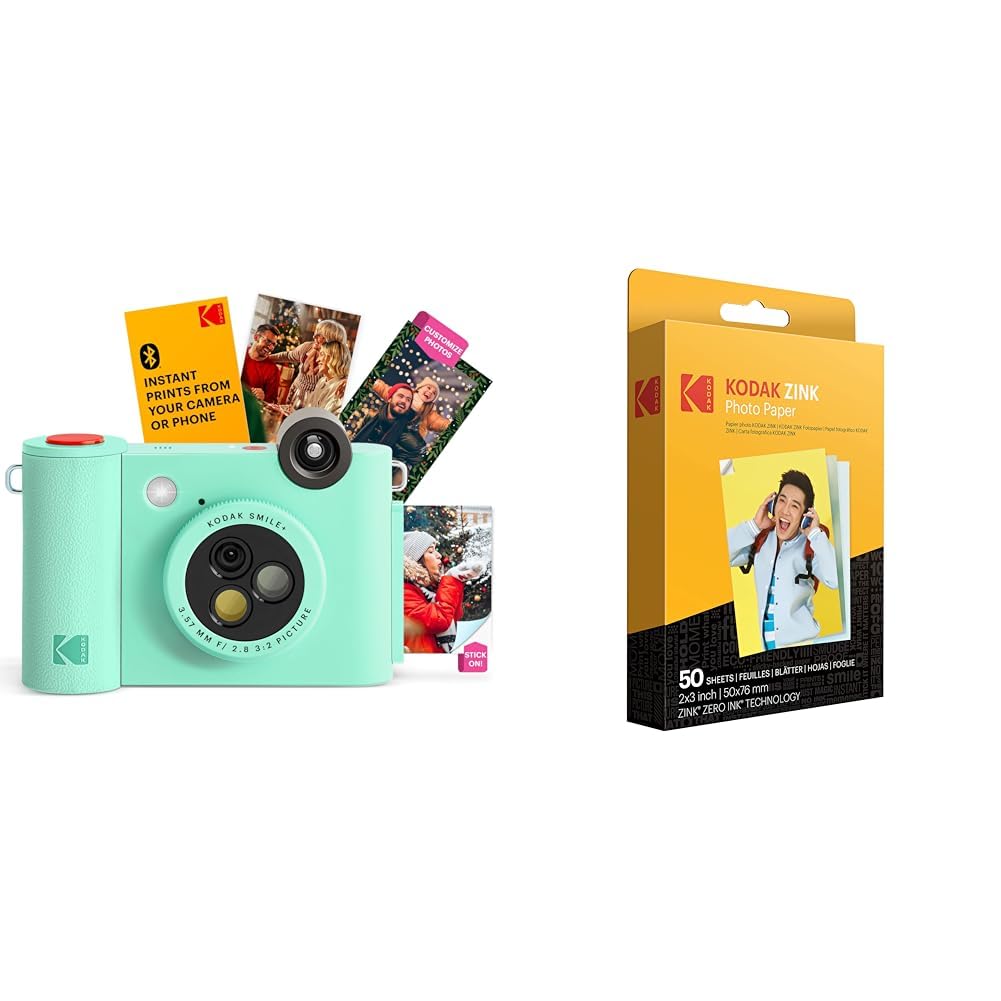 KODAK Smile+ 2-in-1 Digital Instant Camera & Wireless Bluetooth Photo Printer with 50 Sheets Premium 2