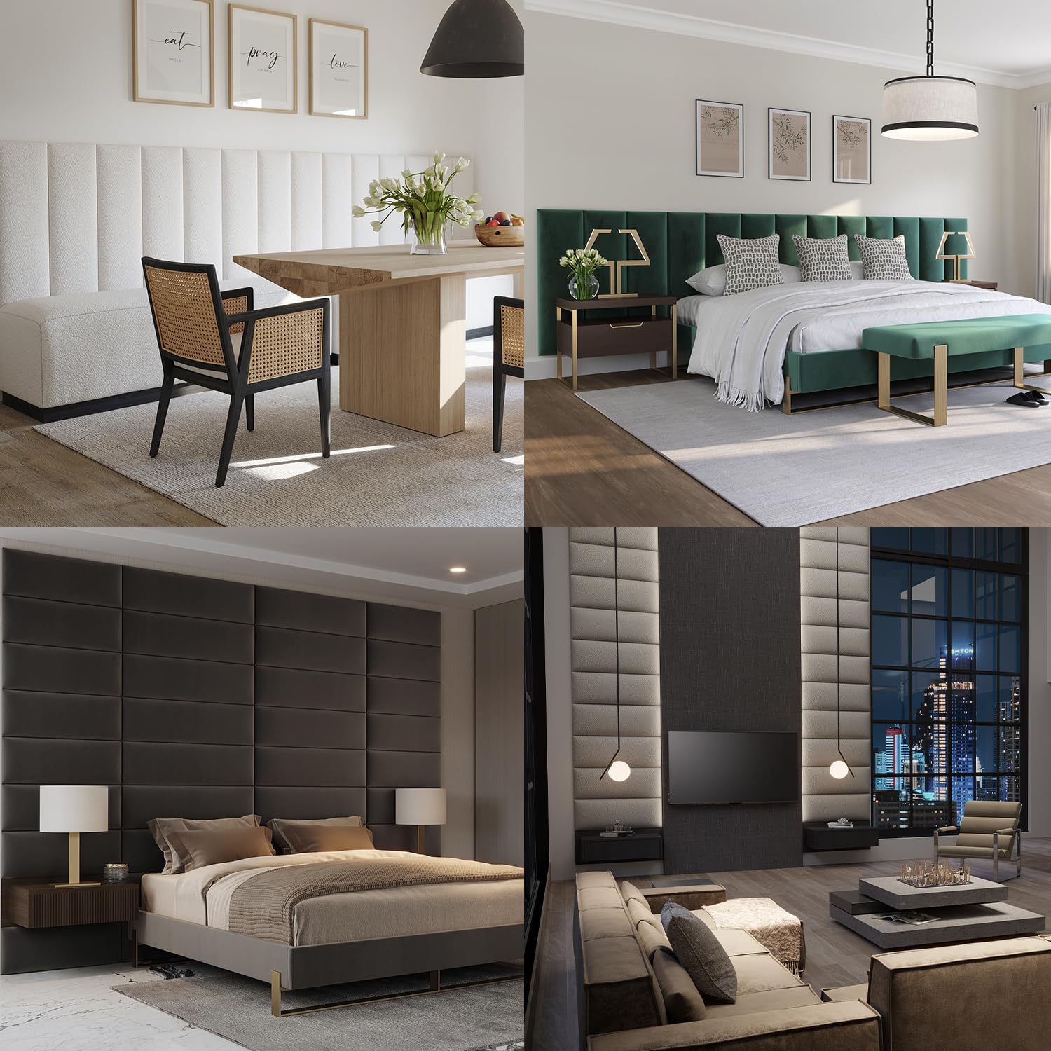 Vänt Upholstered Wall Panels - Queen/Full Size Wall Mounted Headboard with Zigrino Leather Oyster Finish - 30