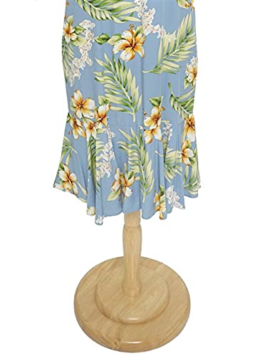 Tuberose Blue Rayon Short Sleeve Midi Hawaiian Dress | Floral Summer Beach Dress for Women | Perfect for Vacation, Luau Party & Tropical Getaway