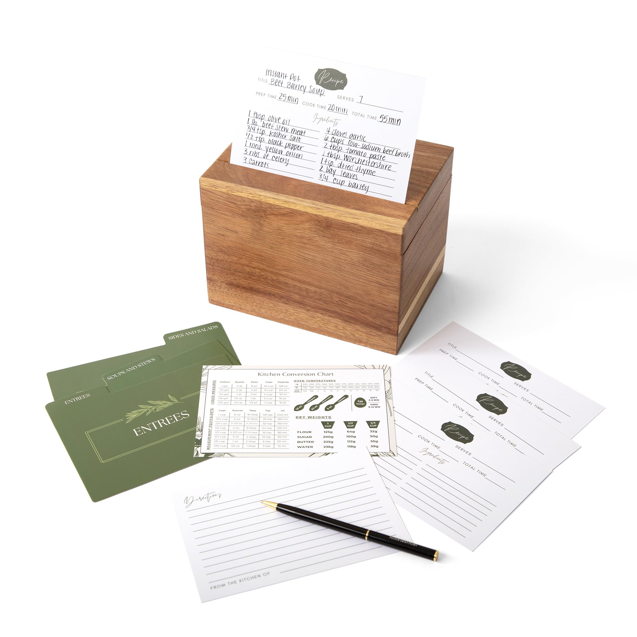 Wooden Recipe Box with Removable Centerpiece, Double-Sided Waterproof 4x6 Recipe Cards & Dividers | Recipe Organizer Box Set for Kitchen, Home, and Gift Giving | Perfect for Storing Family Recipes and Meal Planning