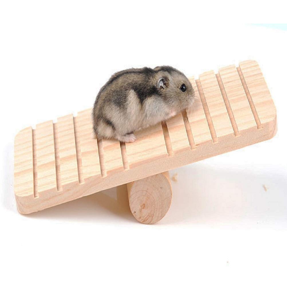 Feltsky 4-in-1 Natural Wooden Hamster Toys Set with Ladder, Swing, Barrel & Seesaw - Chew Toys for Gerbils, Rats, Guinea Pigs & Chinchillas - Perfect for Small Pet Exercise & Cage Enrichment