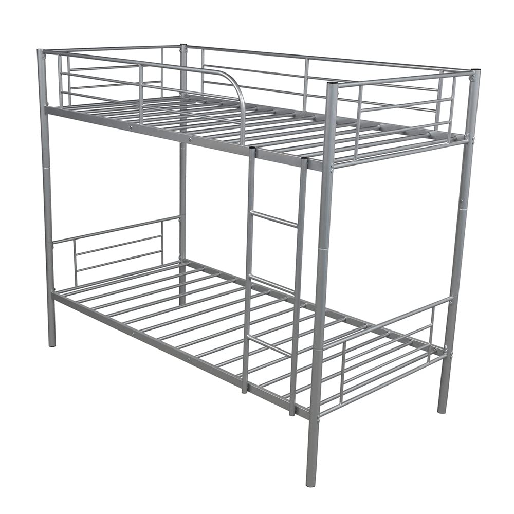 Twin Over Twin Bunk Bed Frame - Heavy Duty Metal Bunk Bed with Safety Guardrails & Ladder | Convertible to 2 Separate Twin Beds for Bedroom, Kids Room or Guest Room | No Box Spring Needed, Space Saving Solution for Small Spaces