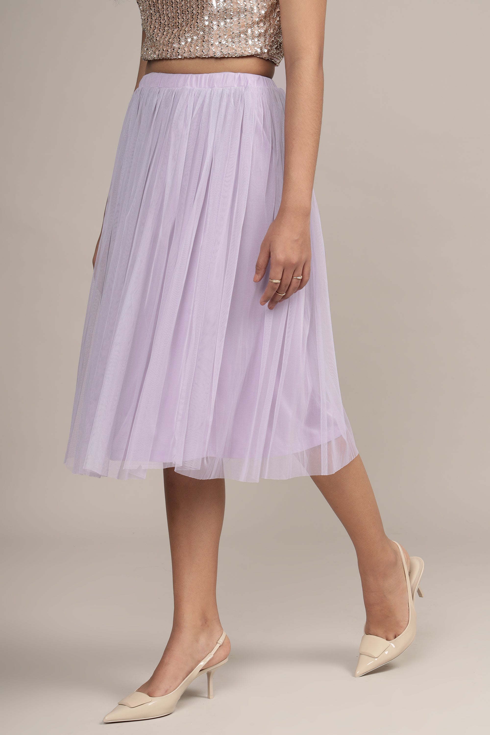 Elegant Merlin Lilac Tulle Midi Skirt for Women - Flowy A-Line Party Dress for Weddings, Prom & Special Occasions