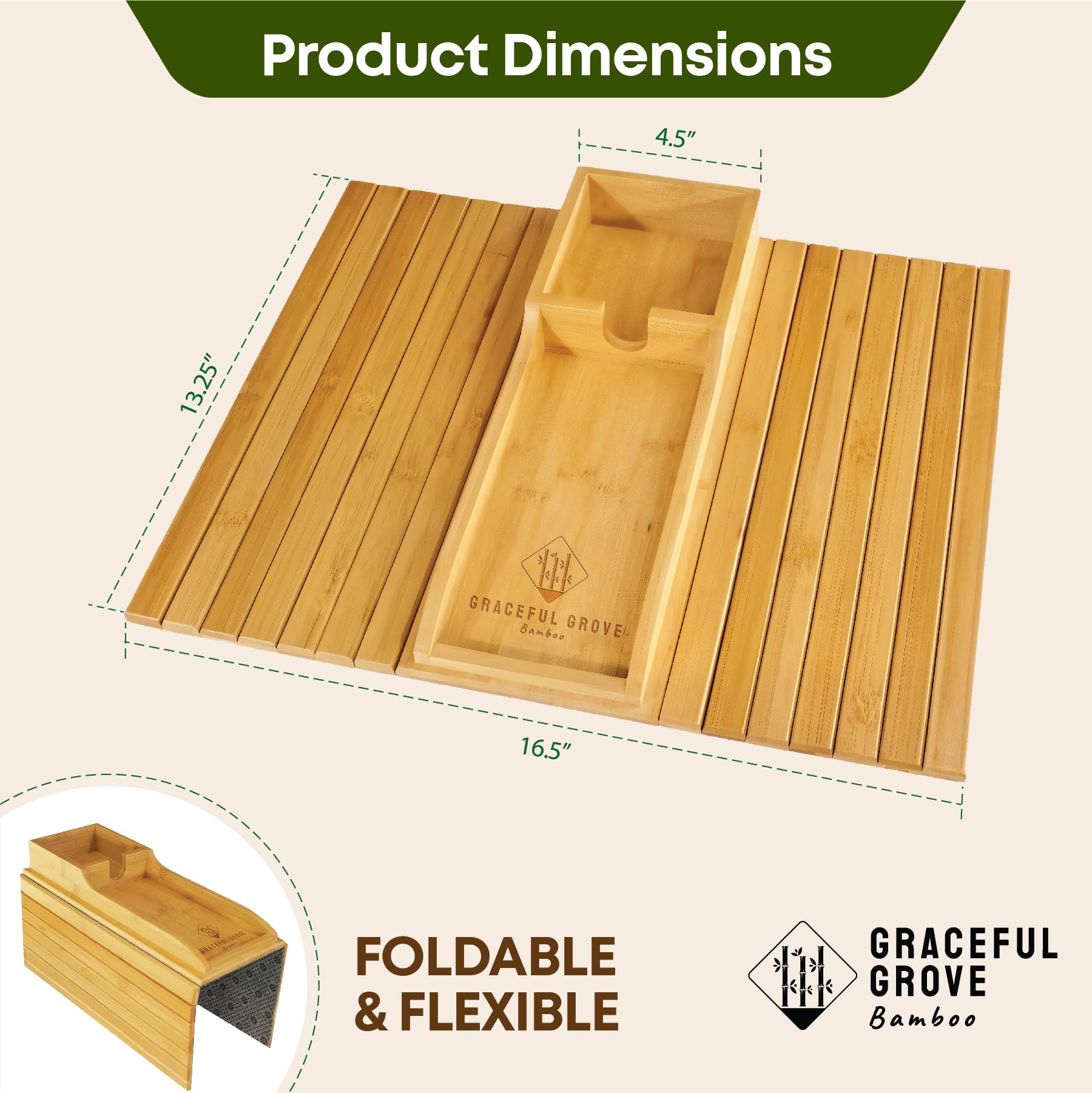 Foldable Bamboo Sofa Armrest Tray with Cup Holder - Anti-Slip Couch Arm Table for Drinks, Phone, Remote & Snacks - Secure Edge Design, Sturdy & Easy to Clean - Perfect for Living Room, Bedroom or Office Use