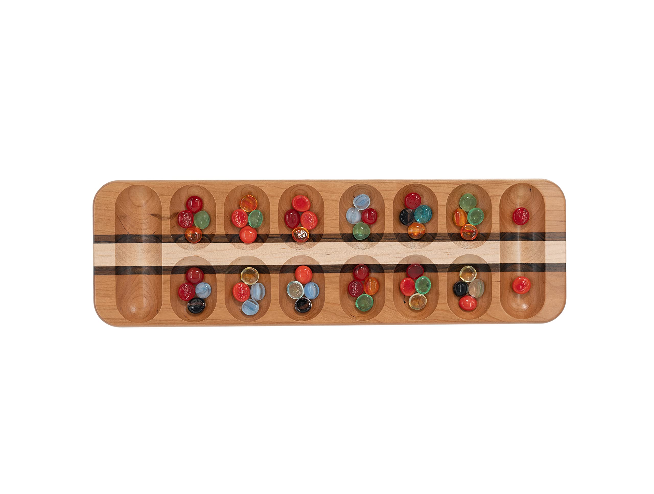 Mancala African Stone Board Game - Classic Wooden Strategy Game with Bold Stripes for Family Fun & Educational Play
