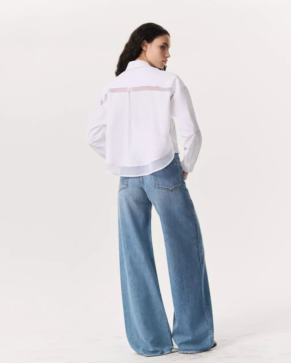 Beatrice Cropped Poplin Organza Shirt for Women | White Summer Blouse | Perfect for Office Wear, Date Night & Casual Outfits