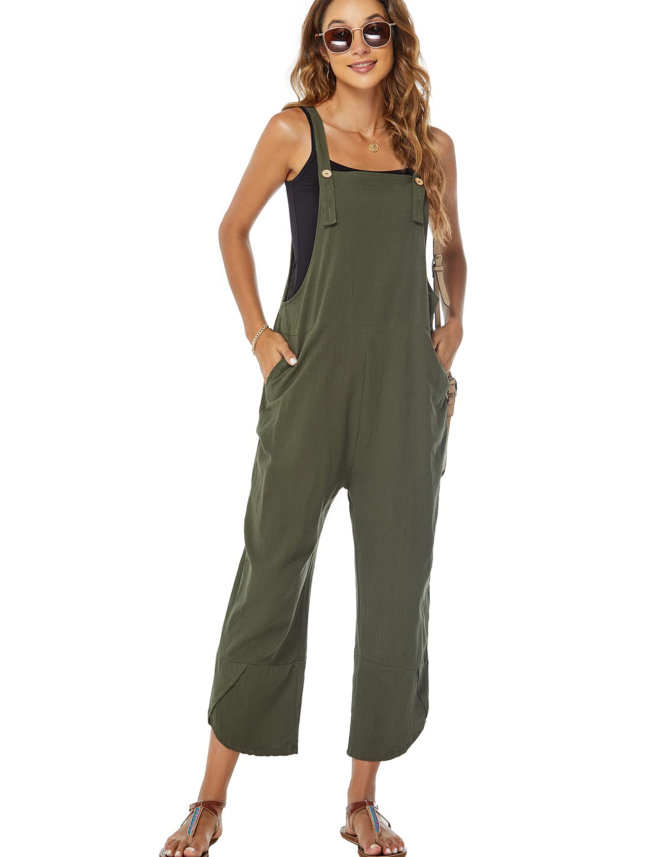 Kissonic Women's Casual Cotton Bib Overalls - Loose Fit Baggy Wide Leg Jumpsuit with Pockets for Women | Perfect for Gardening, Farm Work & Casual Outings