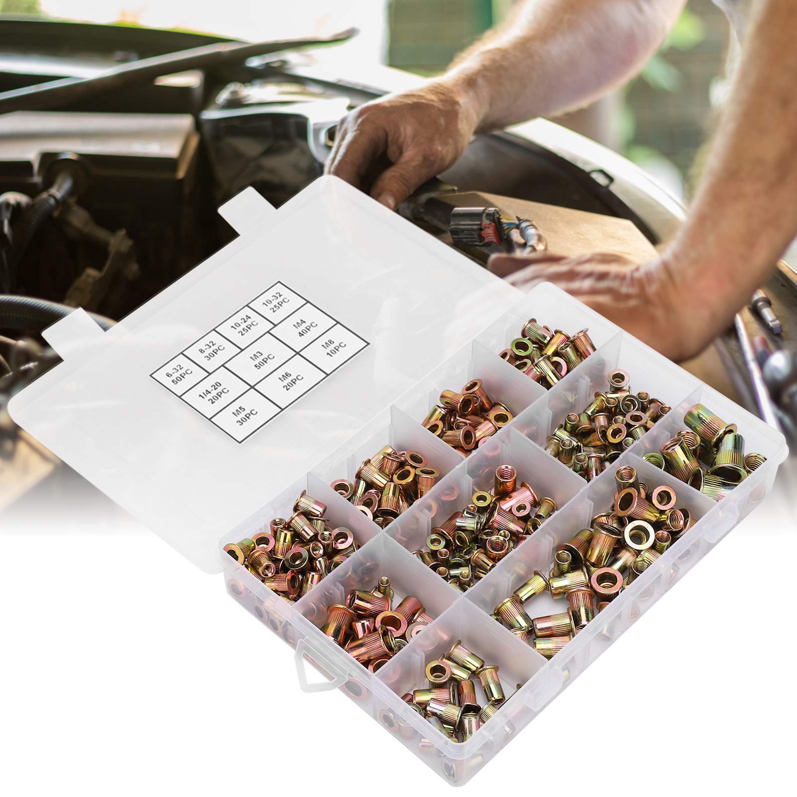 300PCS Rivet Nuts Kit - Durable Hardware Accessories for Switches, Furniture, Instruments & Automotive Repair | Easy Installation & Multipurpose Fasteners for DIY Projects