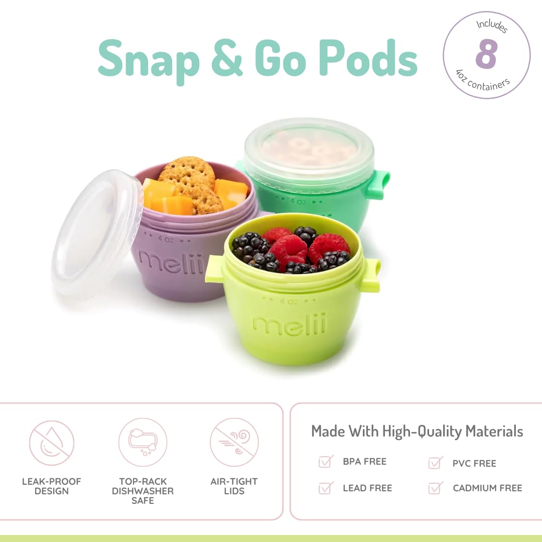 Melii Snap & Go Baby Food Storage Containers - 8 Pack, 4 oz Stackable Freezer Safe Containers with Airtight Lids, BPA-Free for Meal Prep & On-the-Go Snacks | Perfect for Baby Food, Toddler Snacks, Lunch Box & Travel | Microwave Safe & Dishwasher Friendly