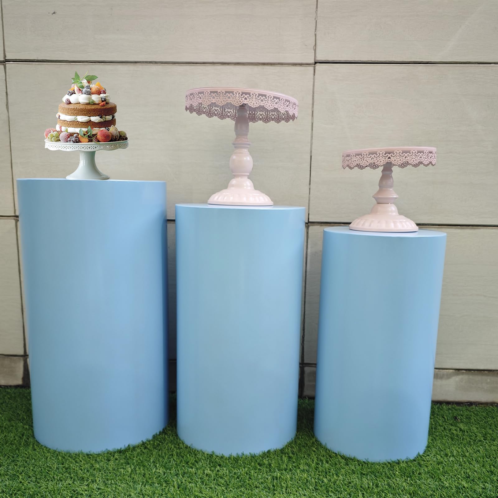 3-Piece Large Metal Cylinder Pedestal Stands for Parties & Weddings - 19.6