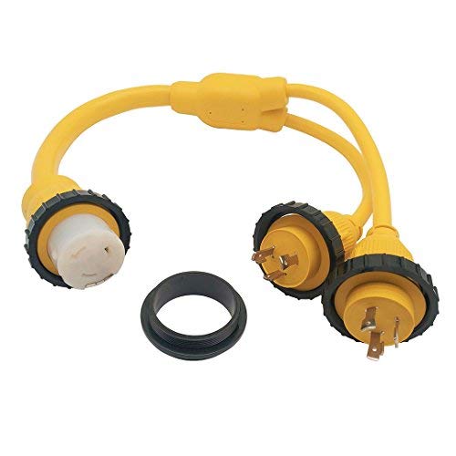 Parkworld 692033 Marine Shore Power Y Adapter - 30A L5-30P to 50A SS2-50R Twist Lock Connector (3FT) - Ideal for Boat Docking & RV Power Hookups