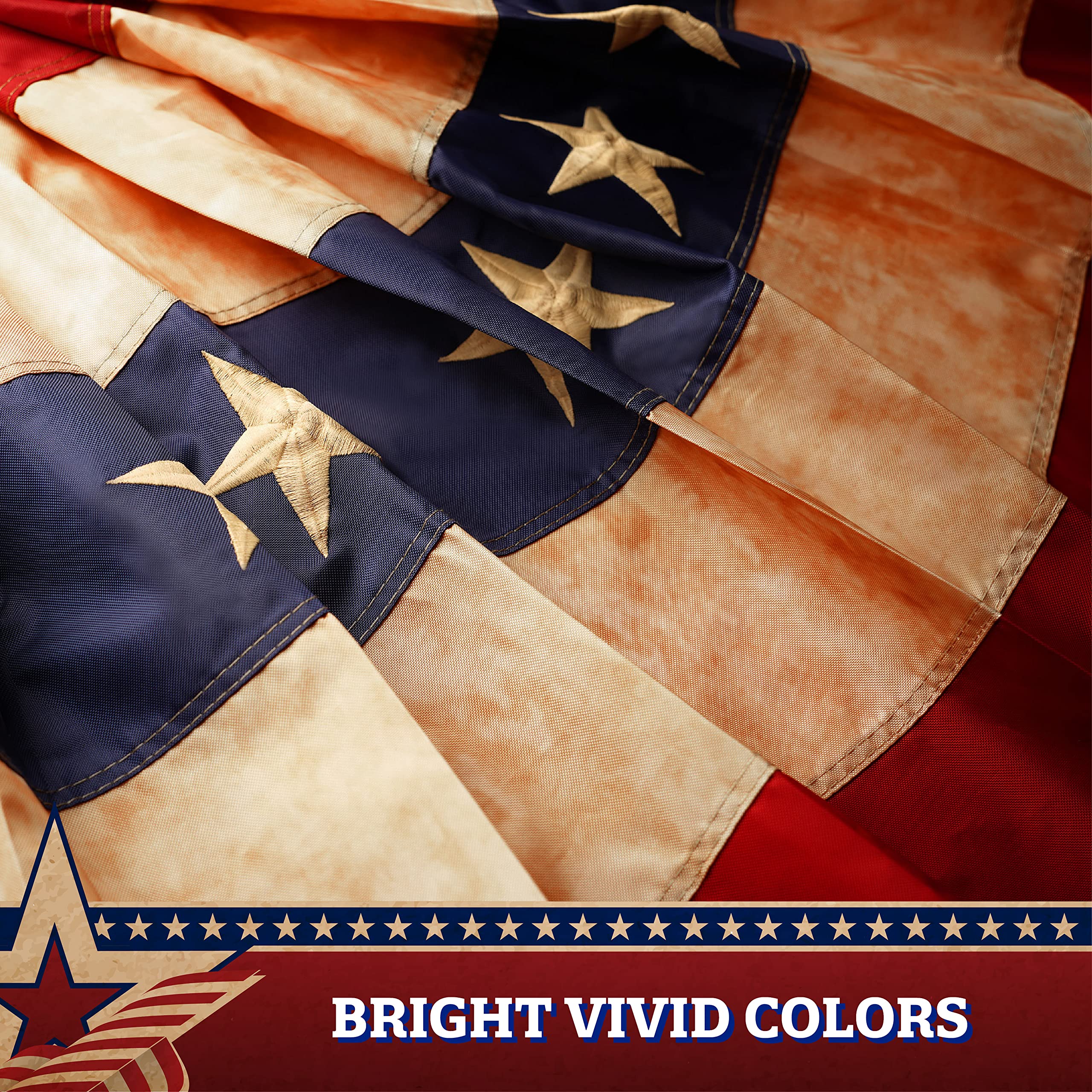 5 Pack USA Tea Stained Pleated Fan Flag - 3x6FT Embroidered Polyester Stars & Stripes Patriotic Decoration for Home, Garden, and Outdoor Events