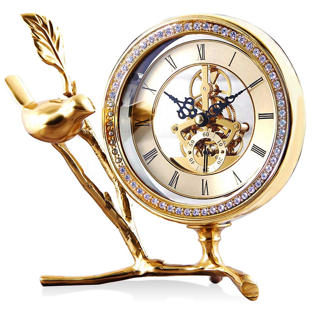SHISEDECO Pure Copper 3D Gear Shelf Clock - Elegant Desk & Table Clock for Home & Office Decor - Perfect for Living Room, Study, Restaurant & Workspace (Copper Desk Clock)