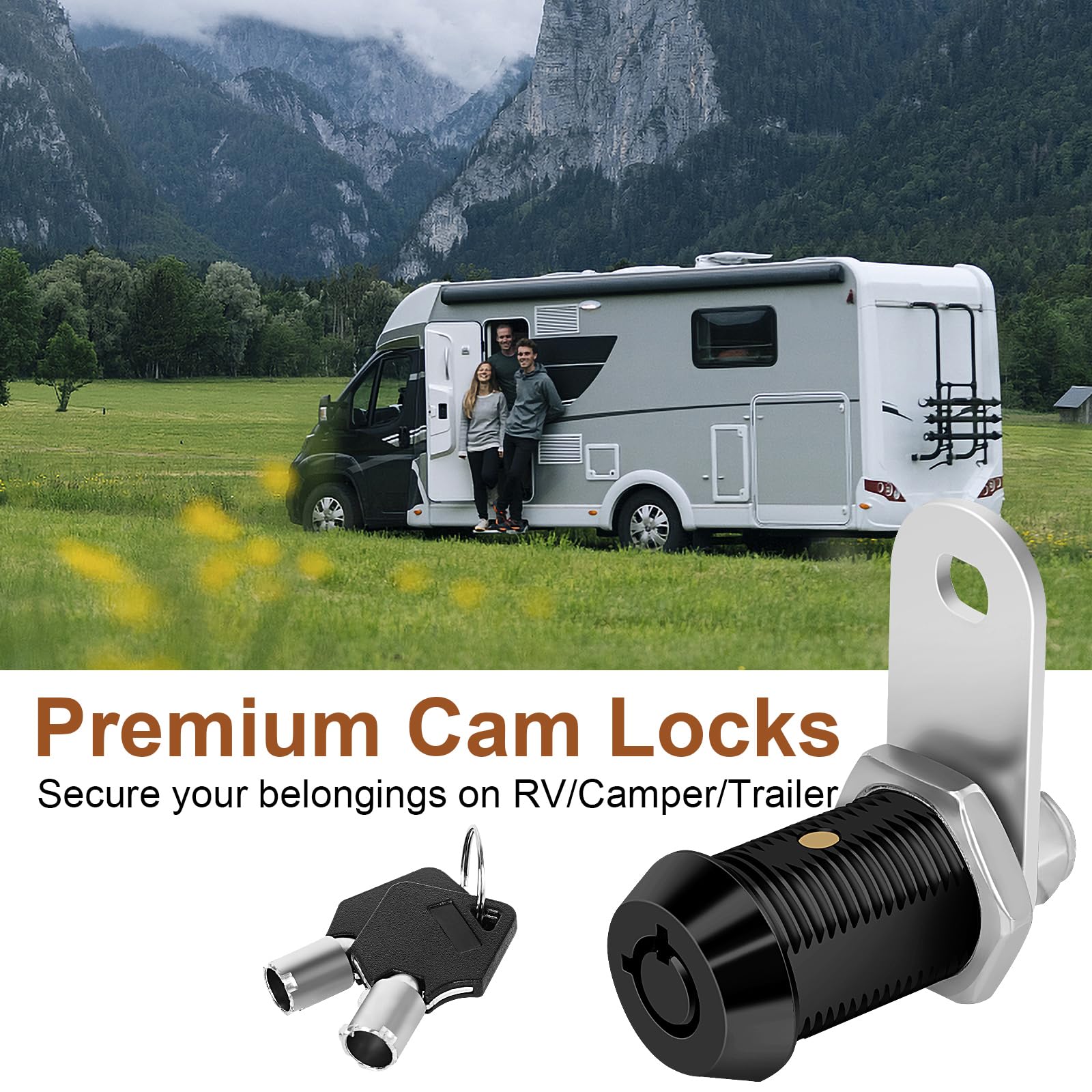 4-Pack Black 1-Inch RV Storage Cam Locks with Keys - Keyed Alike for Toolbox, Camper, Trailer & Vending Machine - Secure Replacement Lock Set with 8 Keys (4 Locks) - Perfect for Outdoor Storage & Vehicle Security