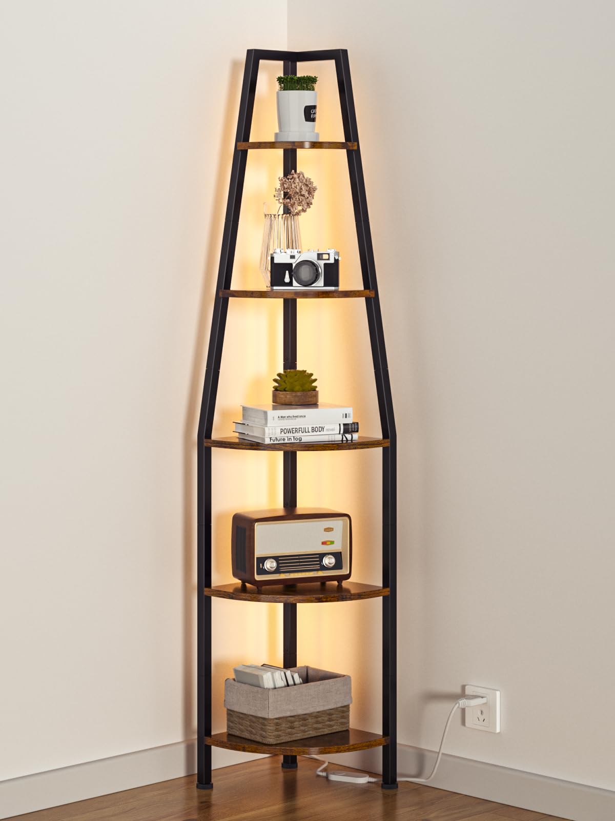 5-Tier Corner Bookshelf with LED Lights - 67.2