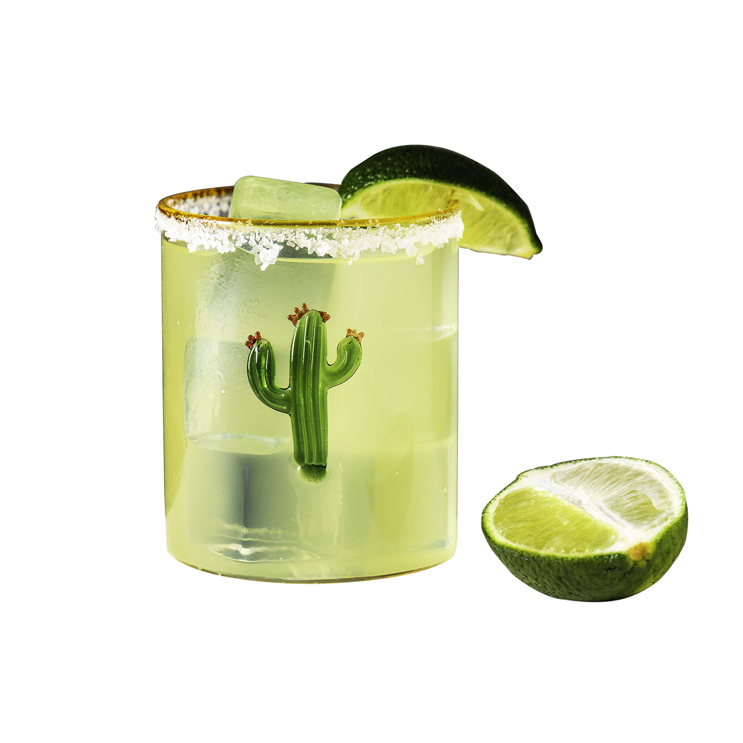 Abigail's Aztec Cactus Cocktail Glasses Set of 4 - Clear & Green Handmade Mexican Style Drinking Glasses for Margaritas, Mojitos & Party Decor - Perfect for Cinco de Mayo, Summer BBQs & Housewarming Gifts