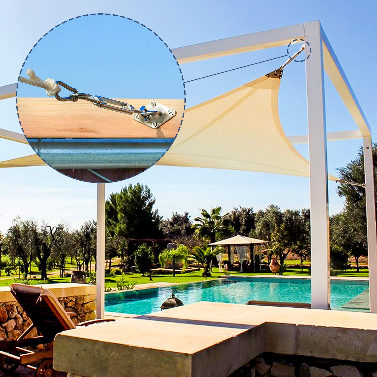 Amagenix 304 Stainless Steel Triangle Shade Sail Hardware Kit - 6 Inch, 30Pcs for Patio, Garden & Outdoor Sun Shade Installation | Perfect for Backyard, Poolside & Deck Protection